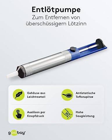 Goobay 51200 Entlötpumpe zum Entlöten & Lötabsaugung antistatische Lötpumpe Entlötsaugpumpe als Lötzinn Entferner Pumpe