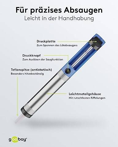 Goobay 51200 Entlötpumpe zum Entlöten & Lötabsaugung antistatische Lötpumpe Entlötsaugpumpe als Lötzinn Entferner Pumpe