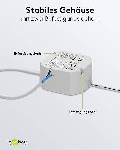 Goobay 59575 LED Trafo 230V auf 12V Gleichspannung (DC) / 12W LED Beleuchtung / IP67 Außen LED Treiber / Transformator
