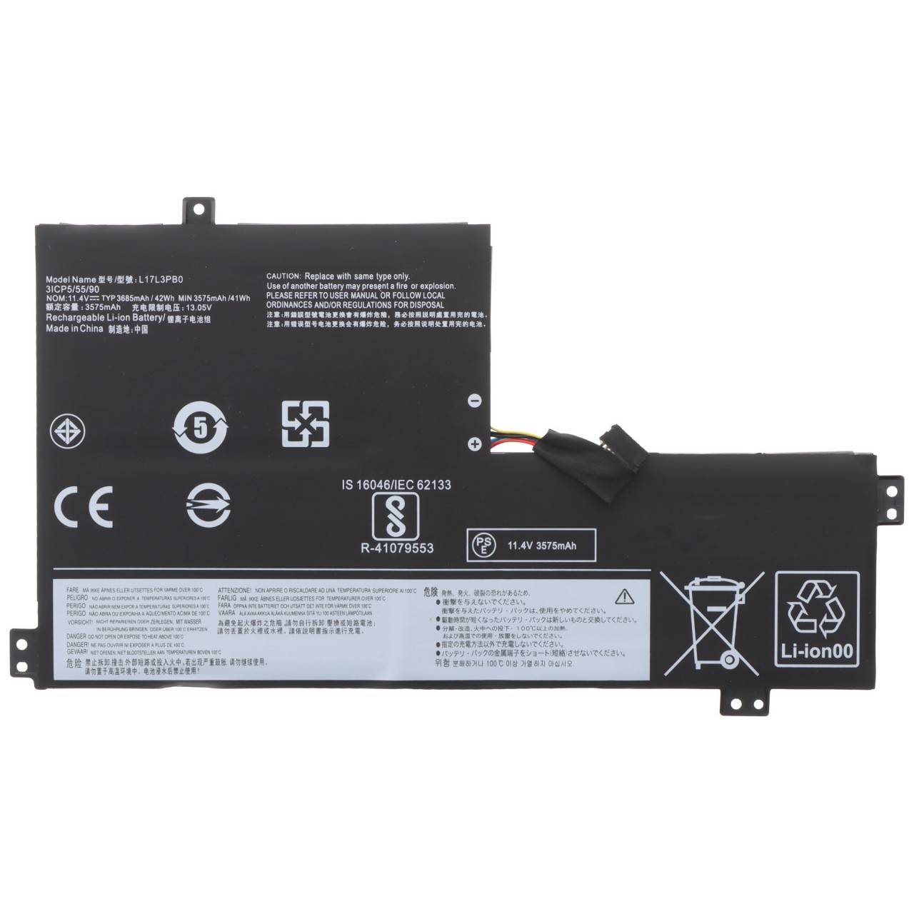 Akku passend für Lenovo 300e Chromebook, Li-Polymer, 11,4V, 3575mAh, 41Wh