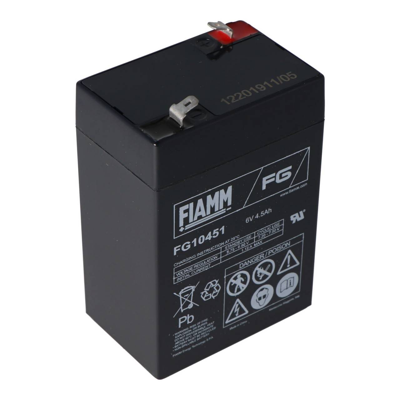 Fiamm FG10451 Blei Akku 6 Volt 4,5Ah 3FM4.5, passend für Leoch DJW6-4.0