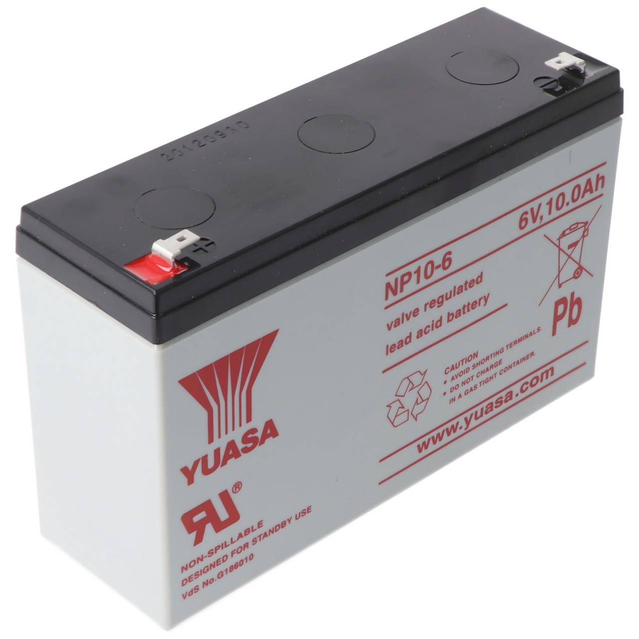 Yuasa NP10-6 Blei Akku 6 Volt mit 10Ah und Faston 4,8mm Kontakten