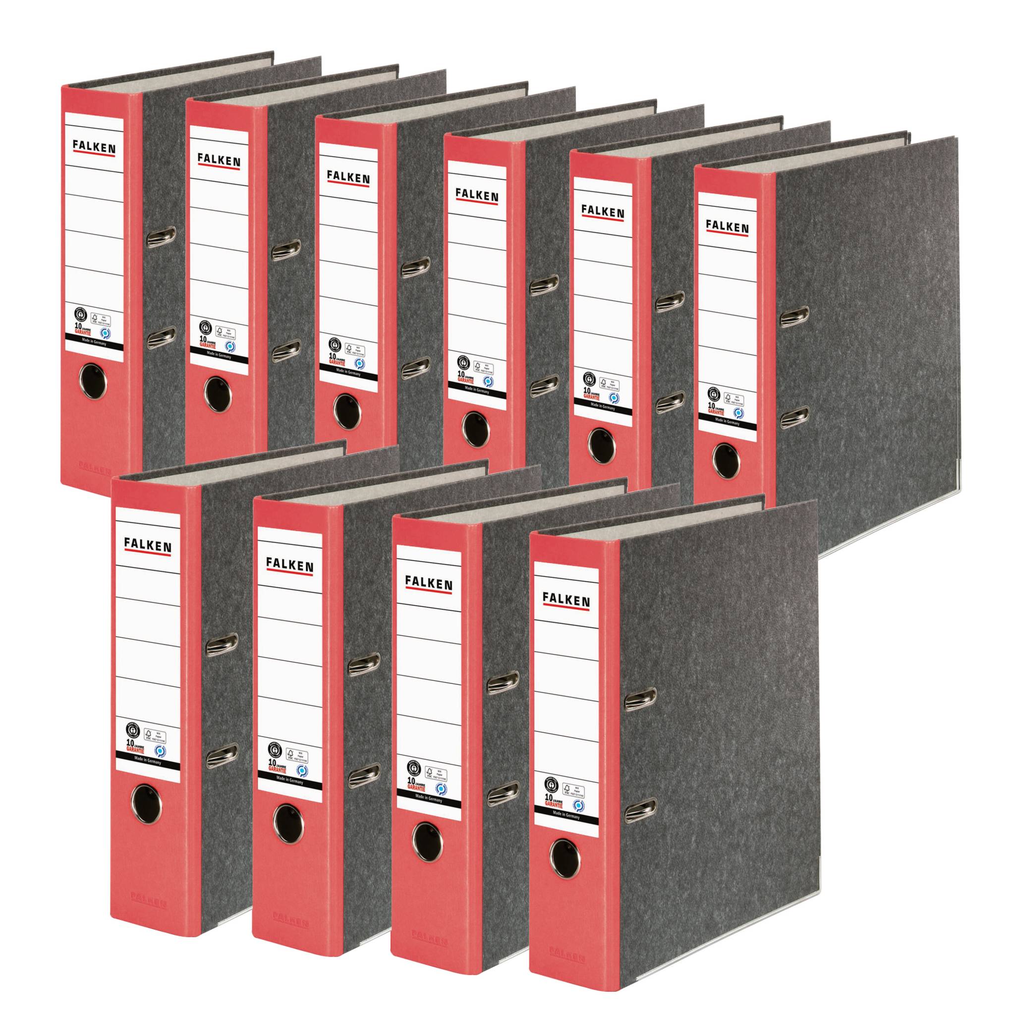 Falken 20x Ordner RC-Wolkenmarmor A4 farbiger Rücken 80mm Rücken rot 80024516F