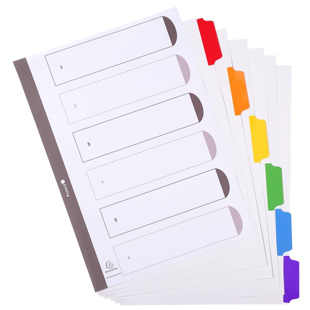 Exacompta 20x Register weißem Karton 160g, 6 farbige Taben, A4, Weiß, 2306E
