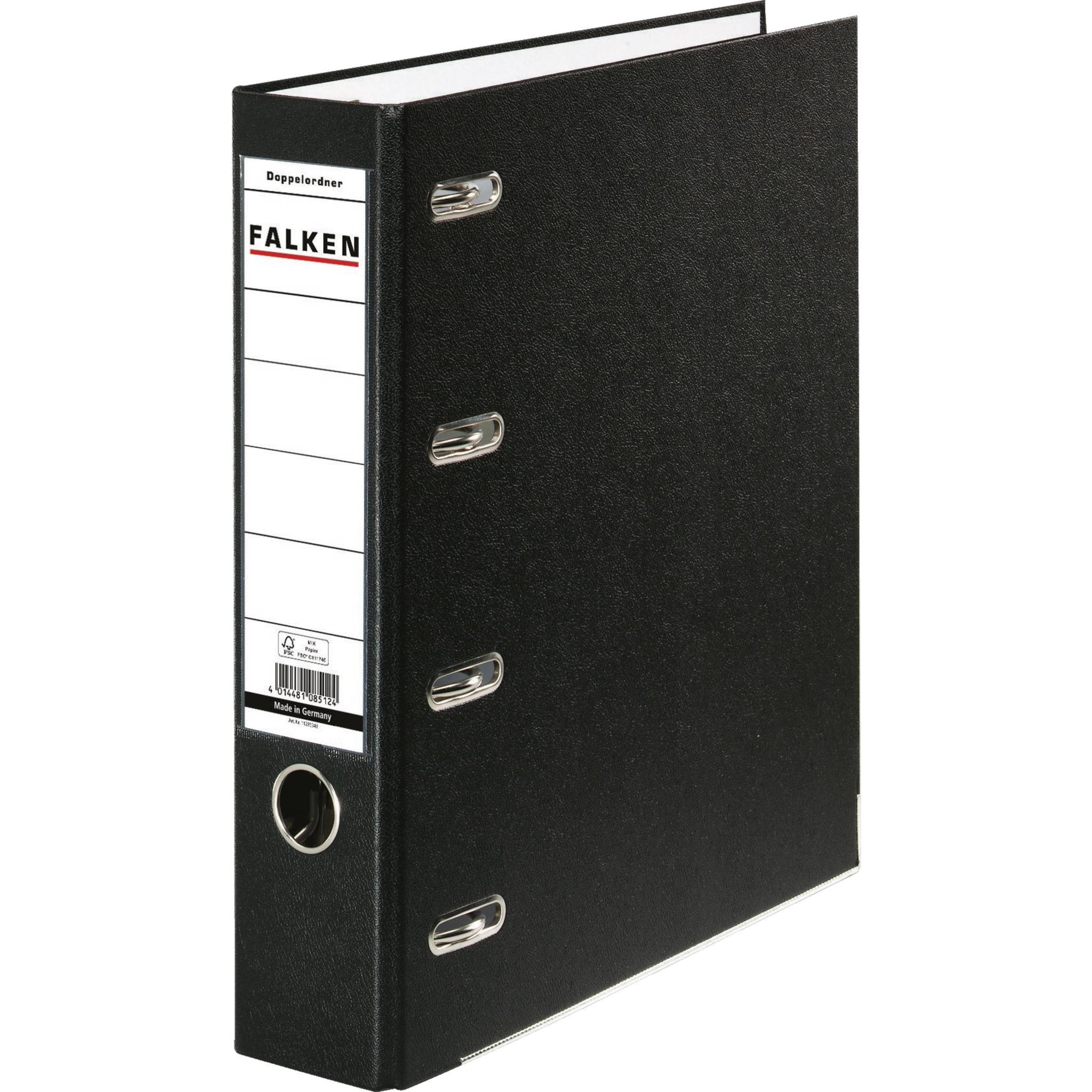 Falken 10x PP-Doppelordner A4, Rücken 70mm, + Einsteckschild, Schwarz, 11285343F