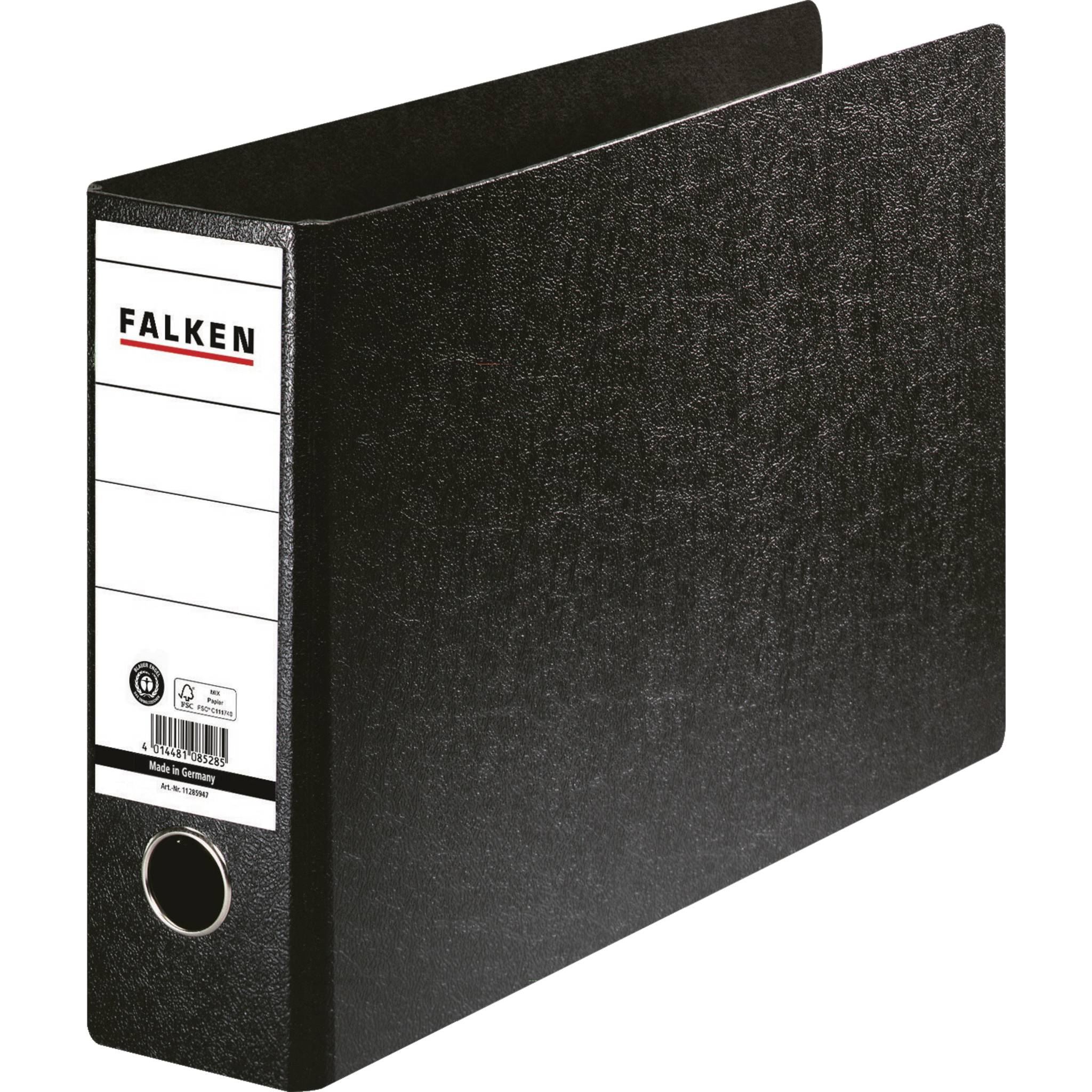 Falken 12x Ordner A4 quer Hartpappe, Rücken 80mm - Schwarz - 11285947F