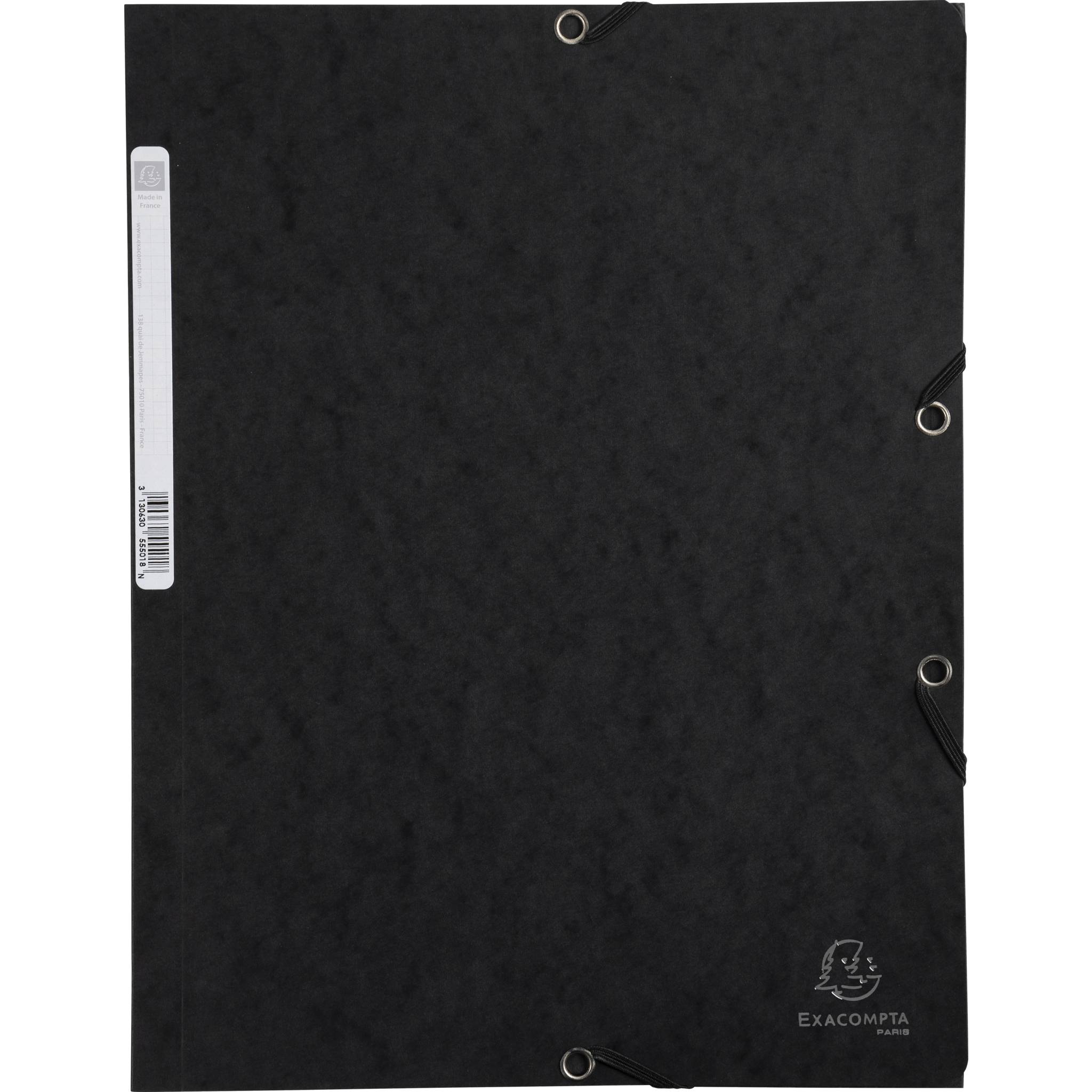 Exacompta 25x Sammelmappe + Gummizug 3 Klappen Karton 400g/m2 A4 Schwarz 55501E