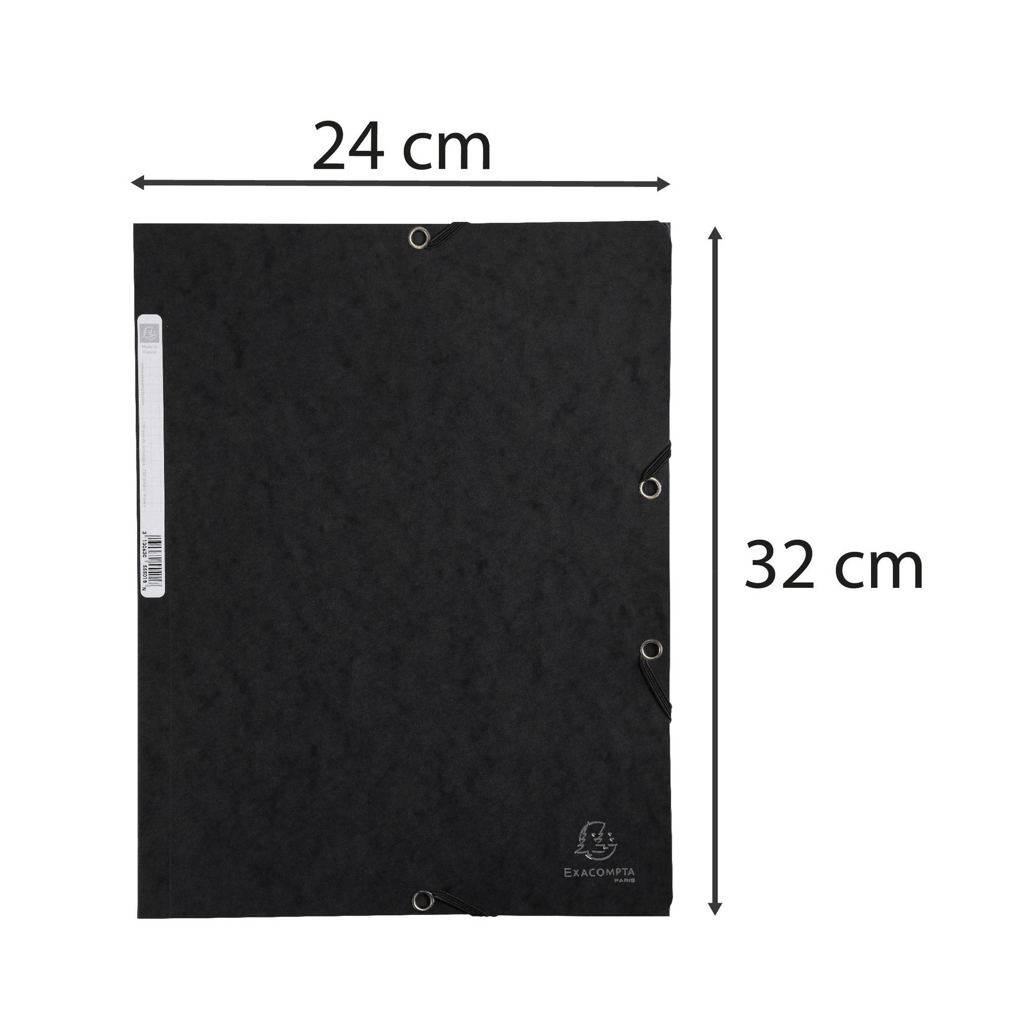 Exacompta 25x Sammelmappe + Gummizug 3 Klappen Karton 400g/m2 A4 Schwarz 55501E