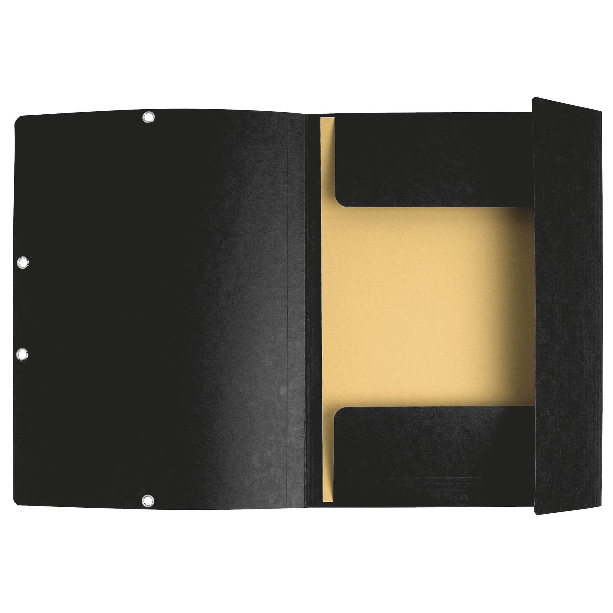 Exacompta 25x Sammelmappe + Gummizug 3 Klappen Karton 400g/m2 A4 Schwarz 55501E