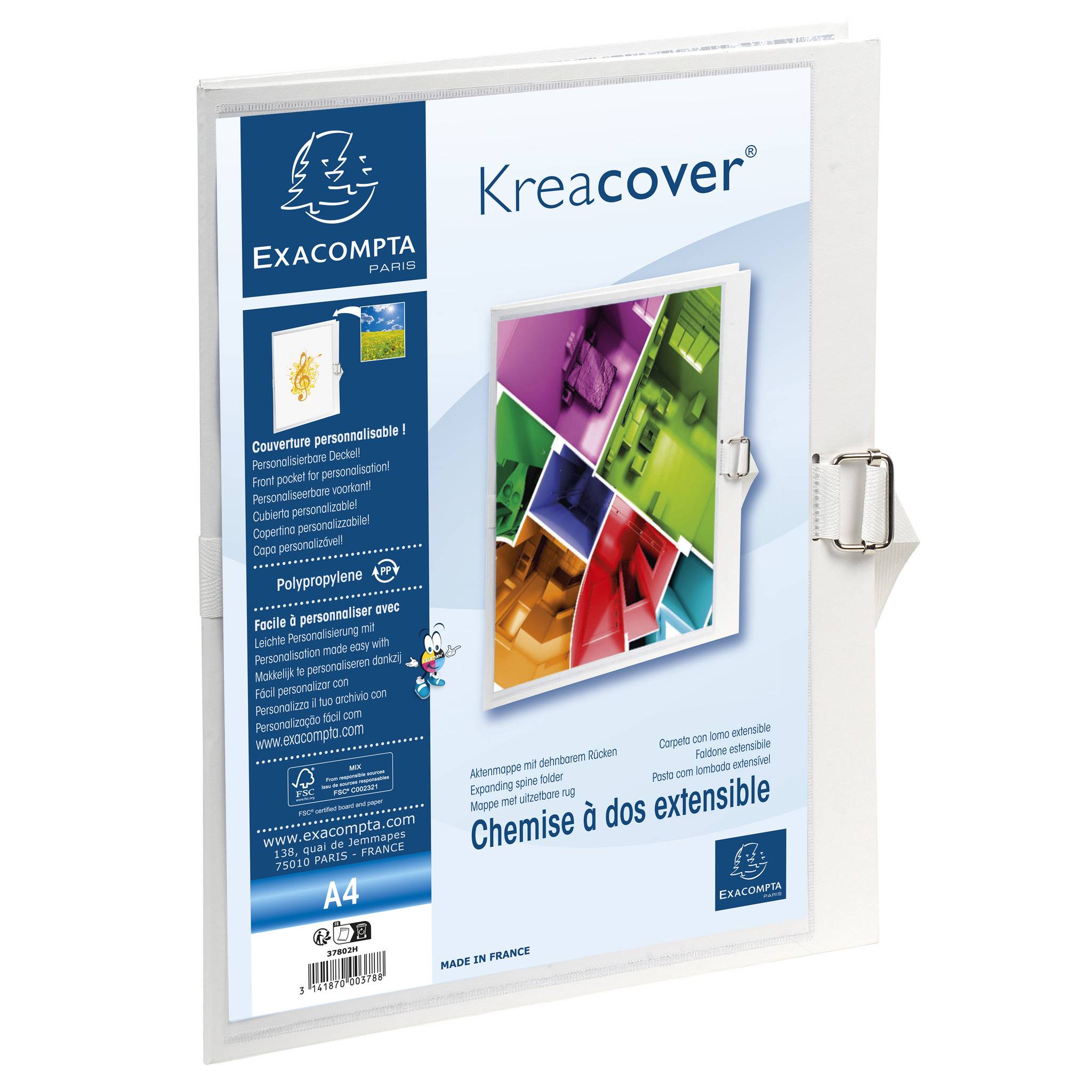 Exacompta 10x dehnbare Sammelmappe, 320x240mm, Kreacover - Weiß - 37802H