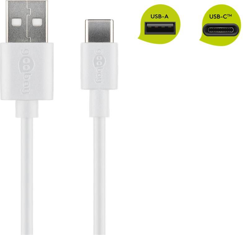 Goobay 45563 USB C auf USB A 2.0 Ladekabel / High Speed 15W 3A 5V Handy Kabel / 480 Mbits Adapterkabel / Weiß / 1 m
