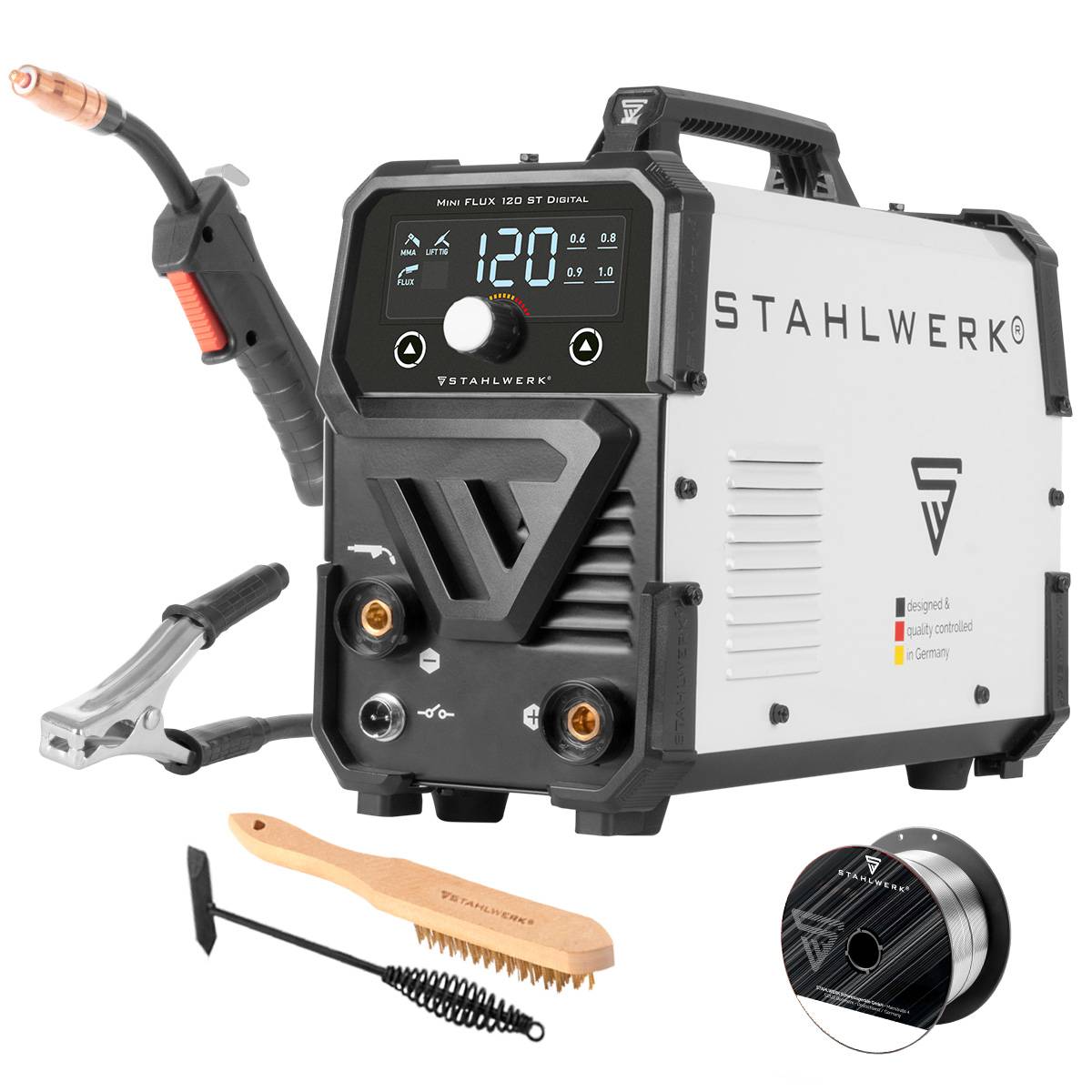STAHLWERK Schweißgerät FLUX 120 ST Digital Fülldraht MMA/ARC LIFT TIG Funktion