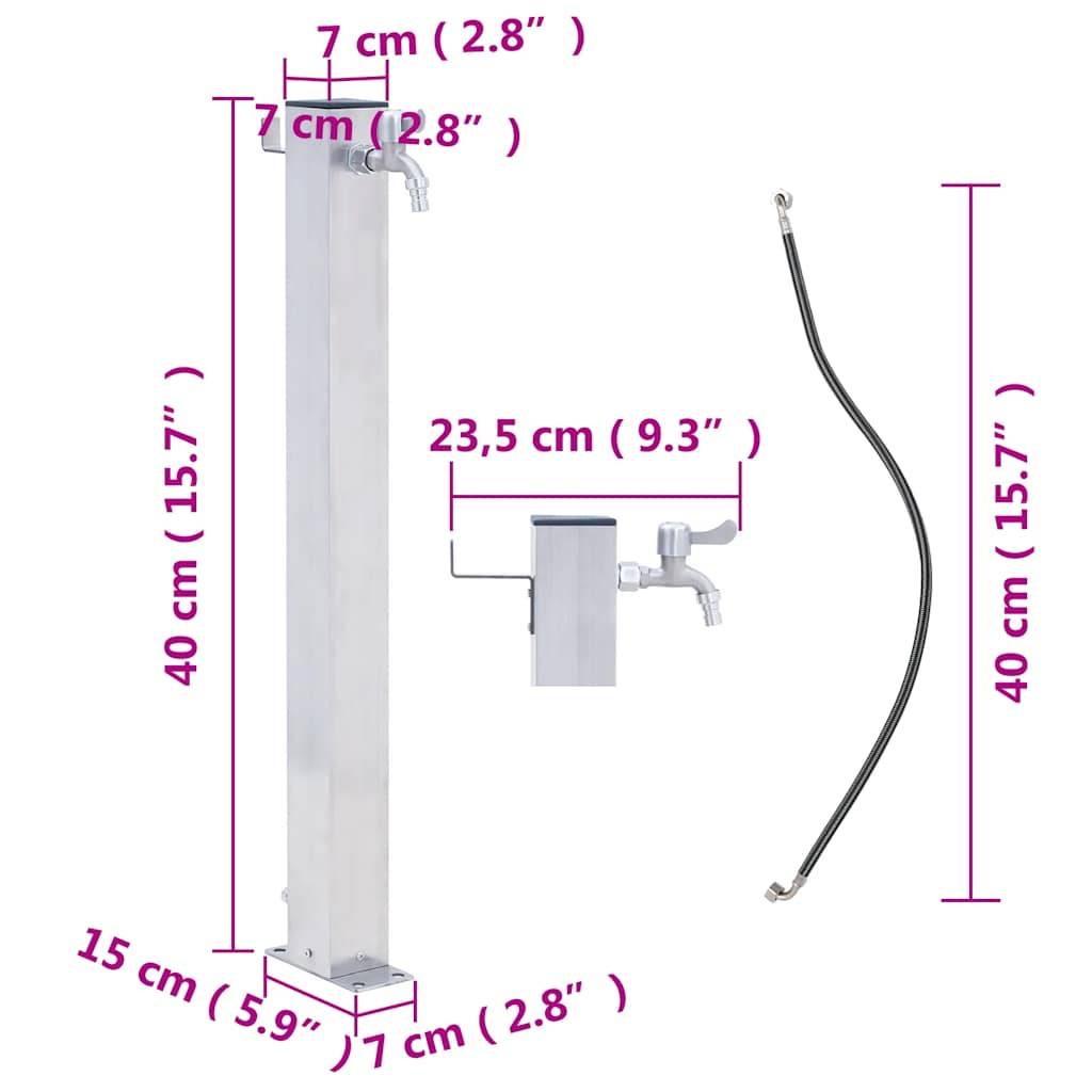 vidaXL Wassersäule für den Garten 40 cm Edelstahl Quadratisch