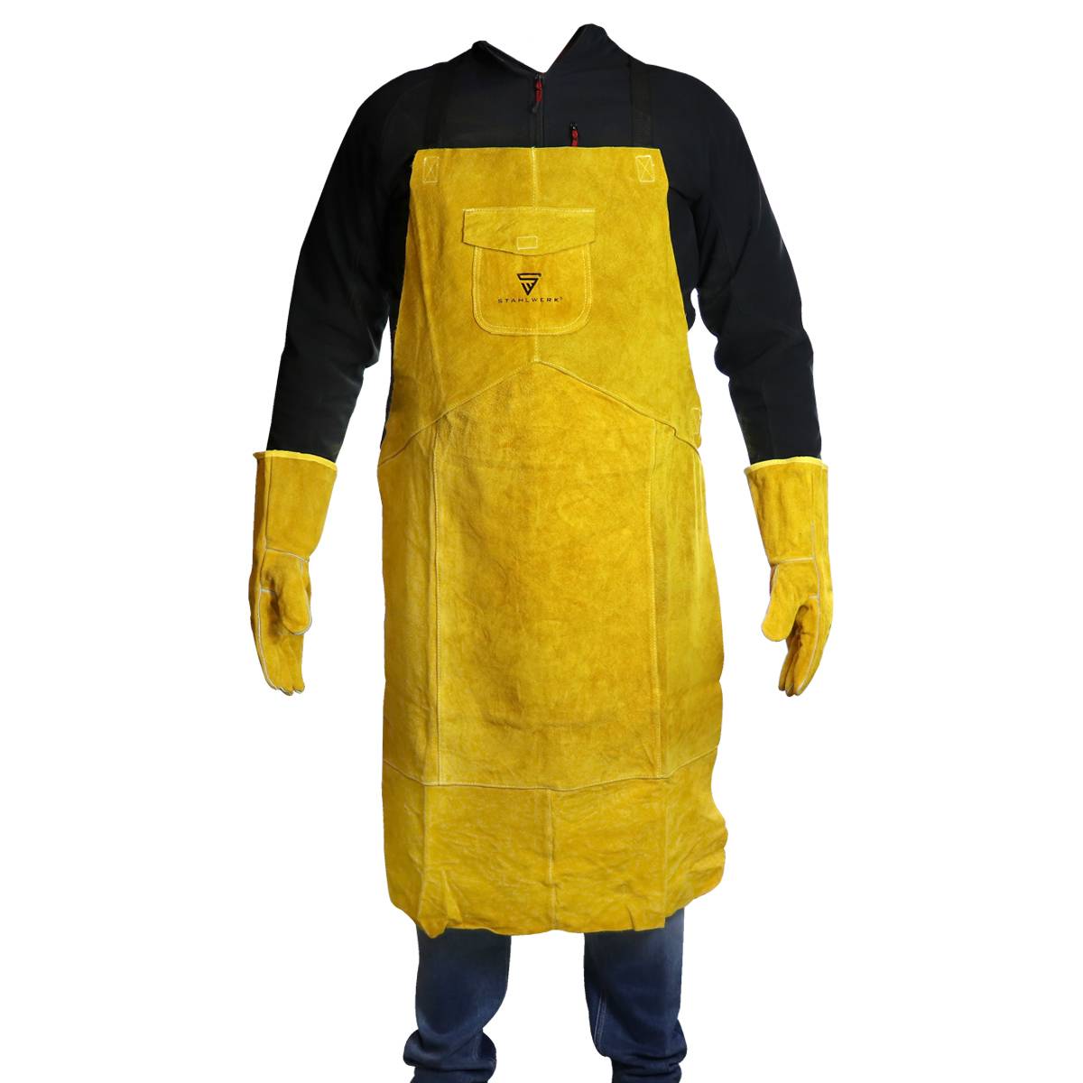 STAHLWERK Schweißerschutzkleidung Set Schweißerschürze + Schweißhandschuhe dick