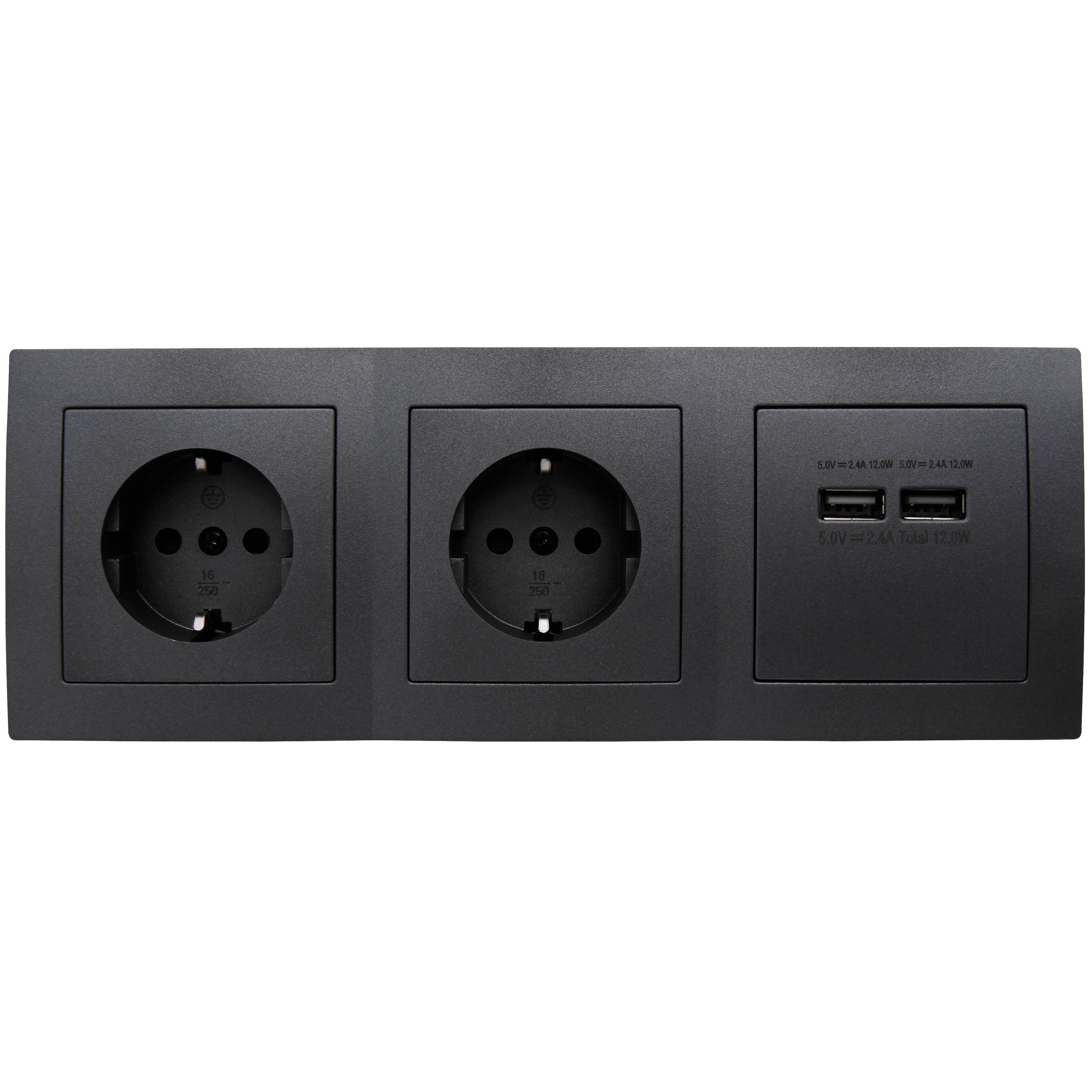 Steckdosenblock McPower "Flair" anthrazit, 2-fach Schutzkontakt + 2x USB