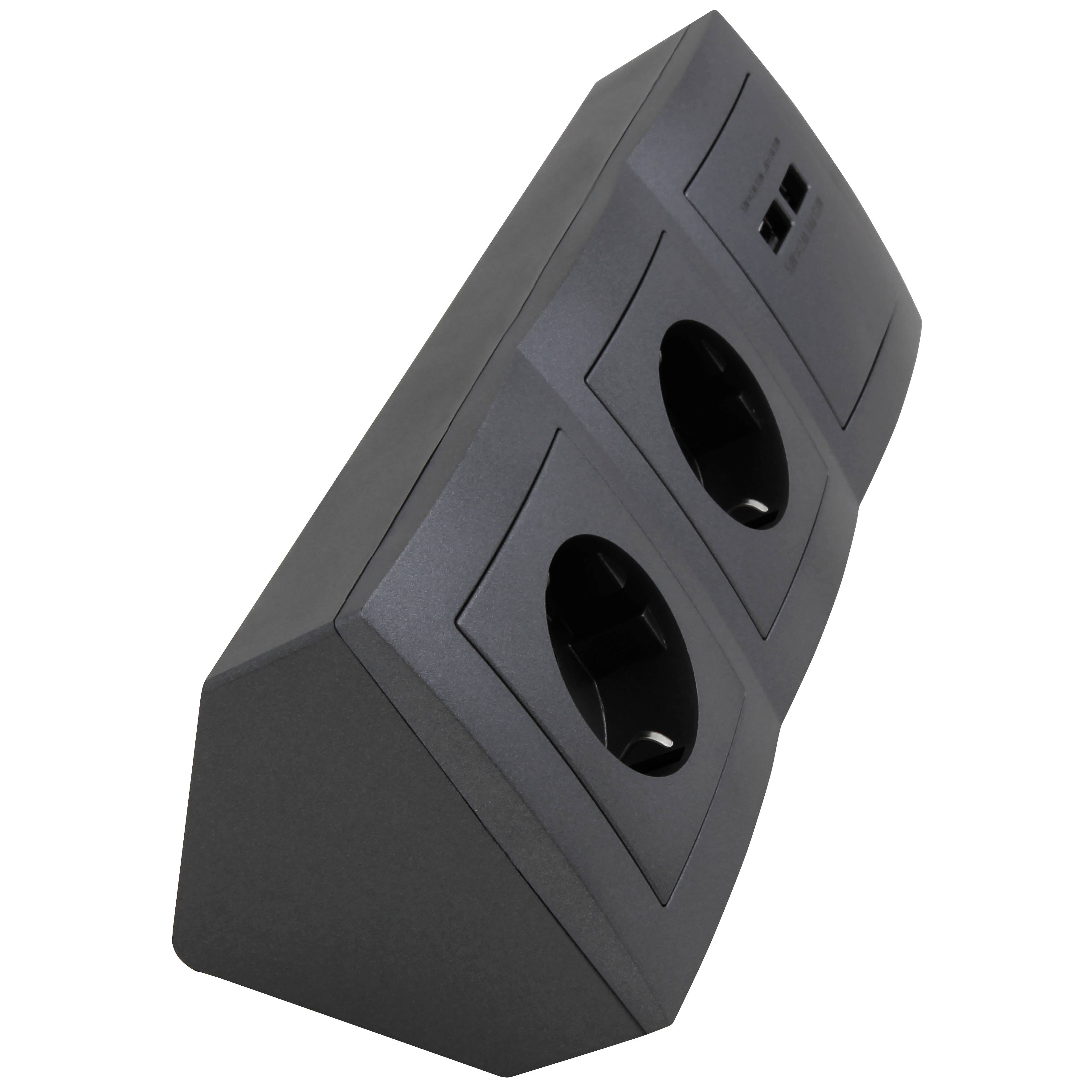 Steckdosenblock McPower "Flair" anthrazit, 2-fach Schutzkontakt + 2x USB