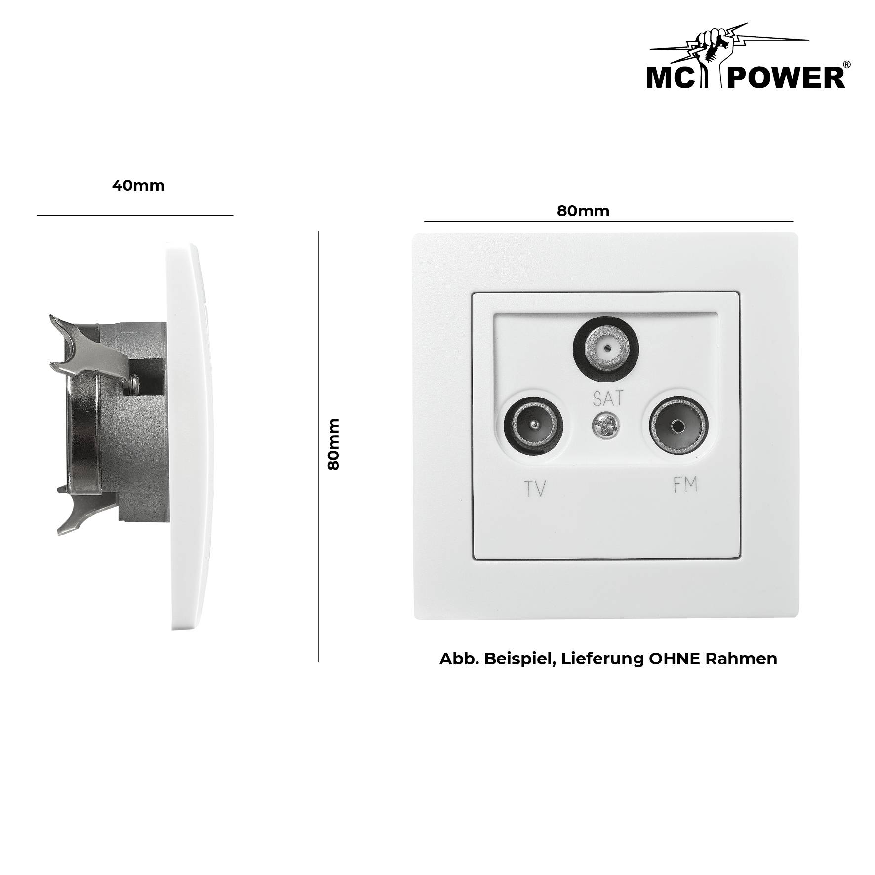 Antennendose McPower "Flair" für TV, Radio und Sat, UP, weiß