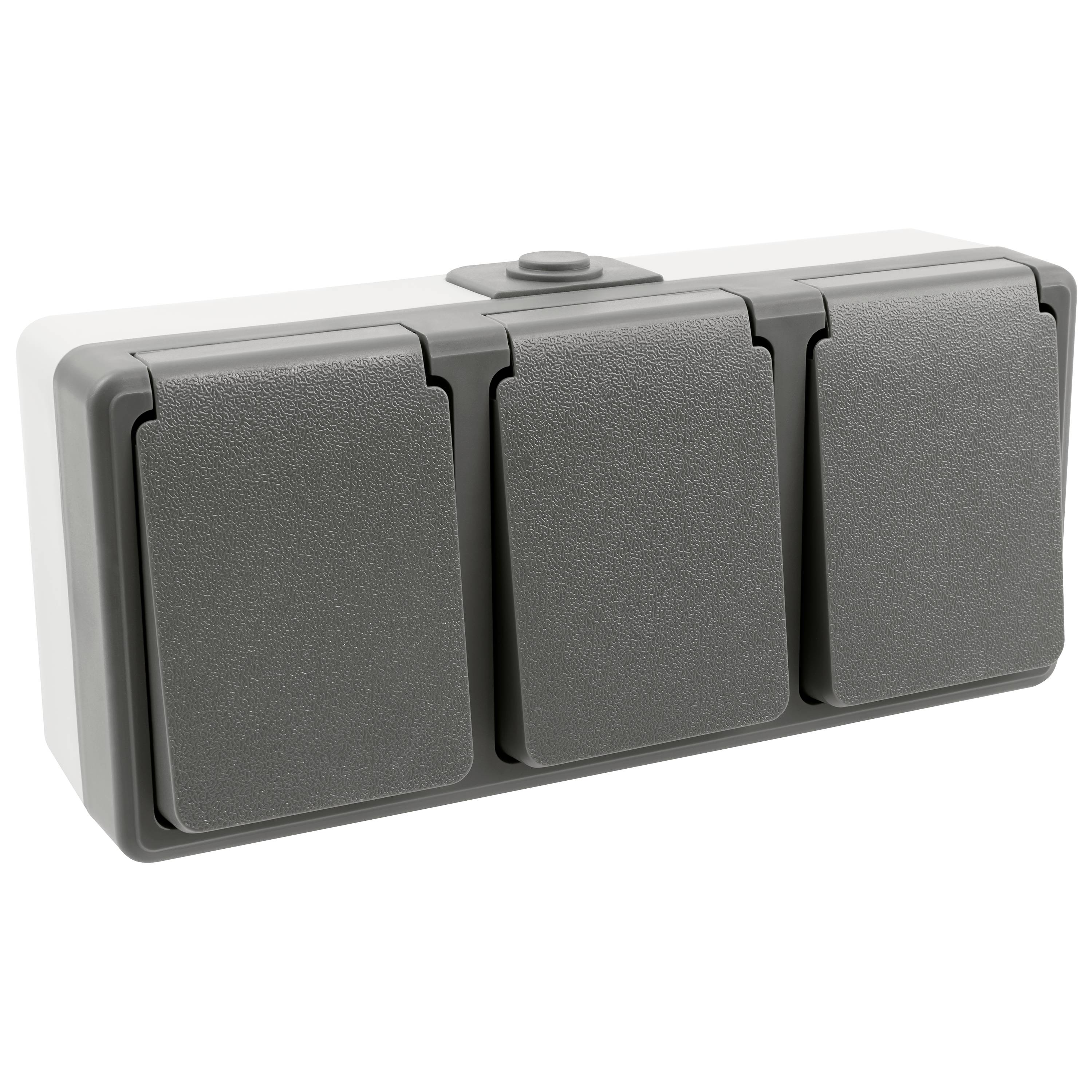 Feuchtraum Dreifach-Steckdose McPower "Secure", 250V~/16A, IP44, AP, grau