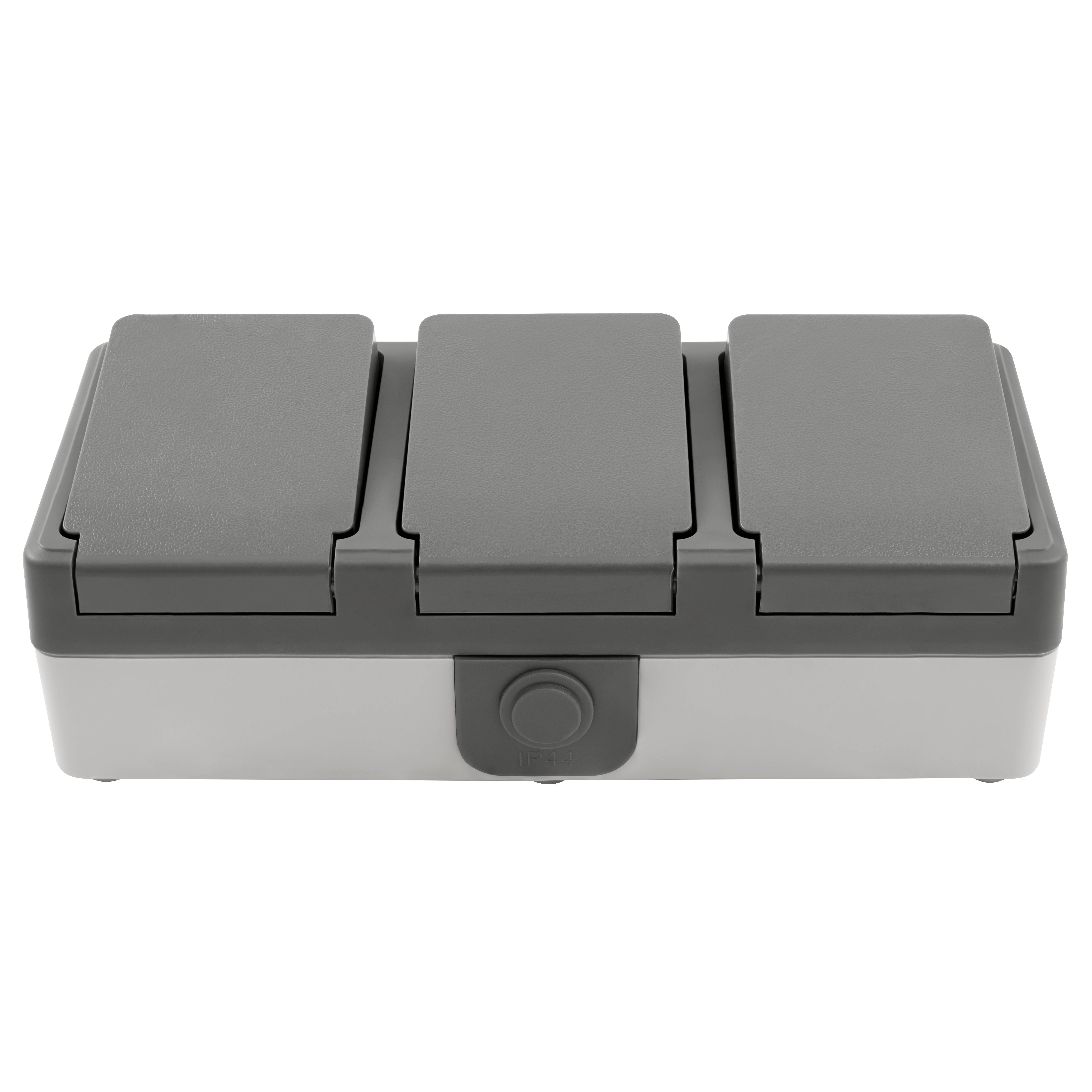 Feuchtraum Dreifach-Steckdose McPower "Secure", 250V~/16A, IP44, AP, grau