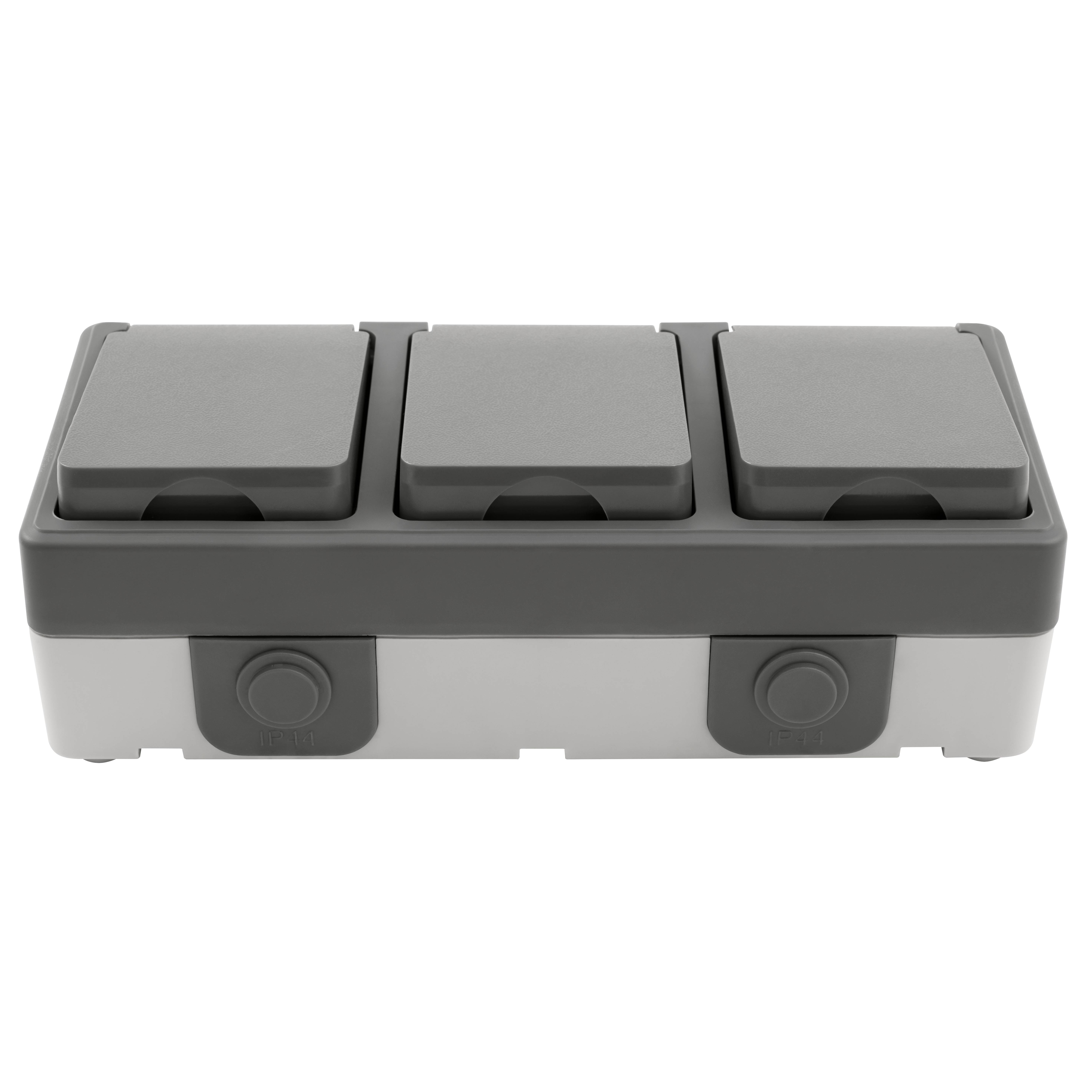 Feuchtraum Dreifach-Steckdose McPower "Secure", 250V~/16A, IP44, AP, grau