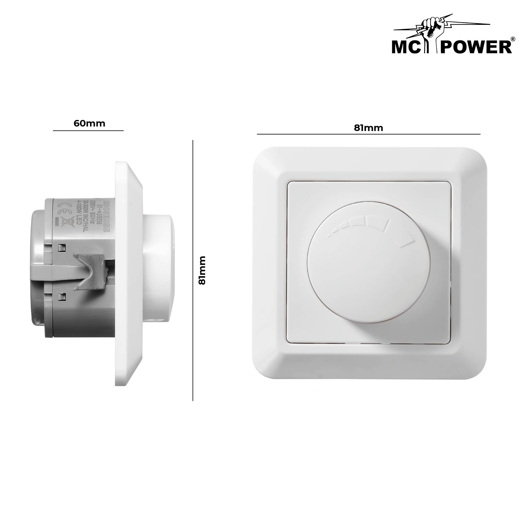 LED-Dimmer für elektronische Trafos McPower "Cup" 250V/300W, UP, Memory-Funktion