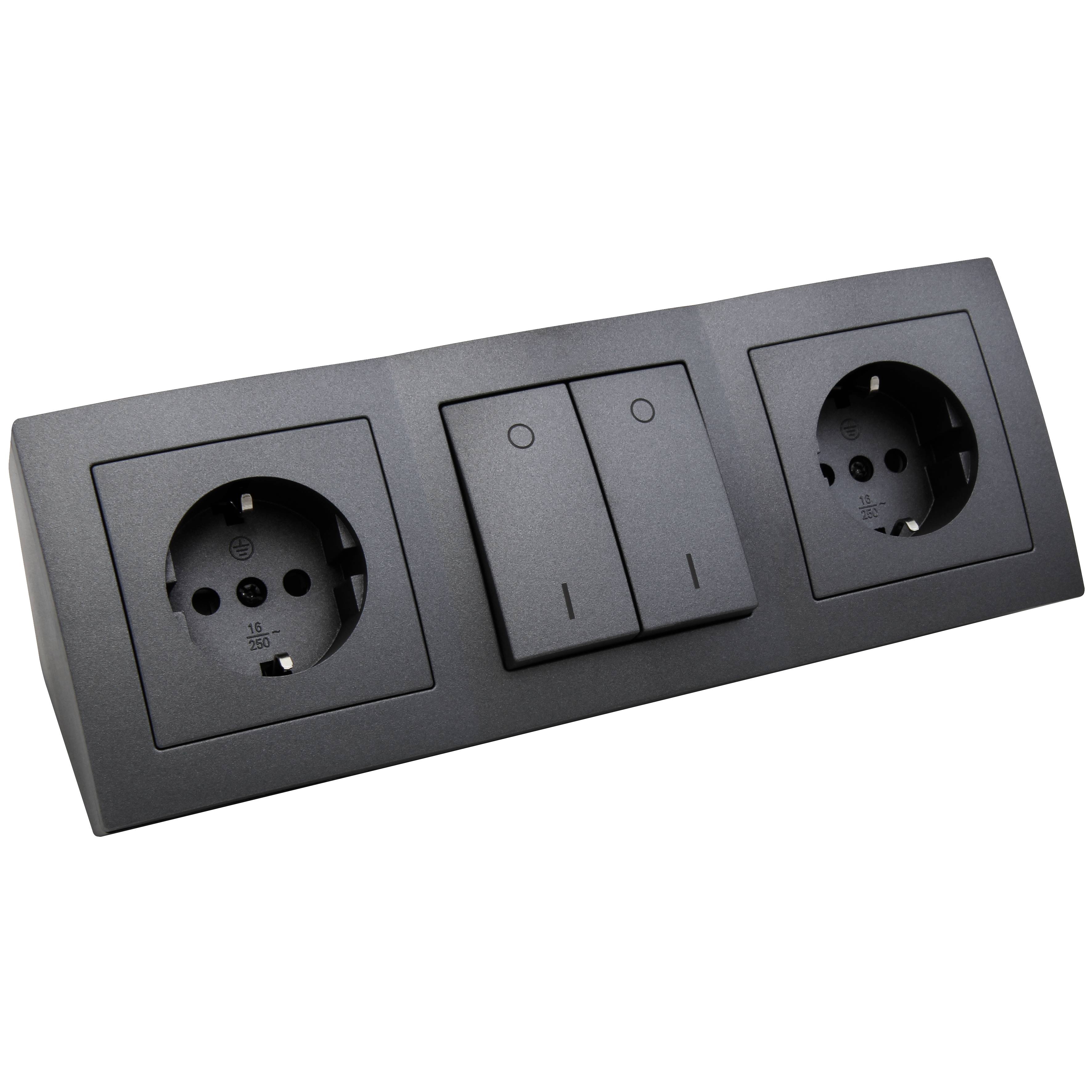 Steckdosenblock McPower "Flair" anthrazit, 2-fach Schutzkontakt + Schalter