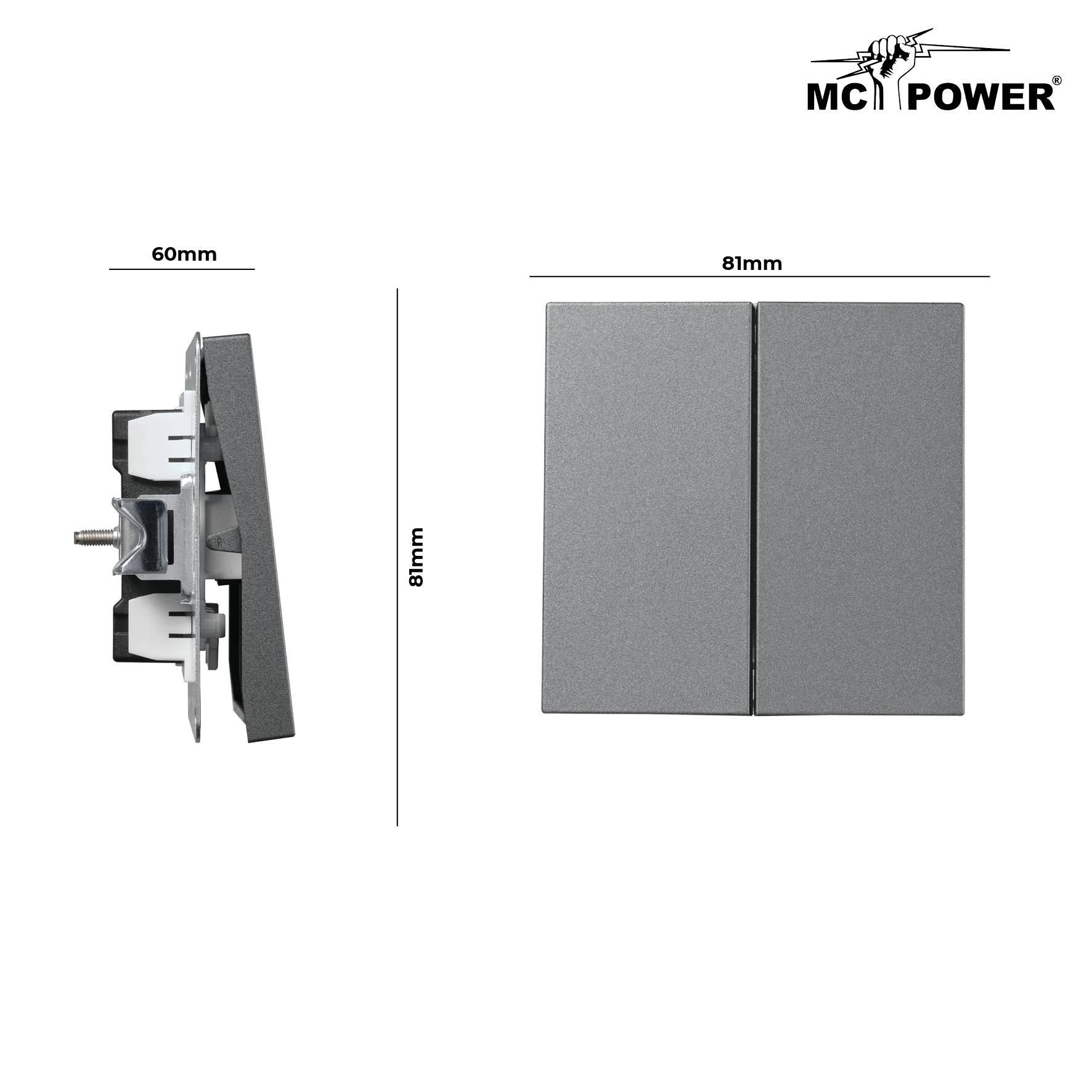 Serien-Schalter McPower "Shallow" 2-fach, 250V~/10A, Steckanschluss, anthrazit