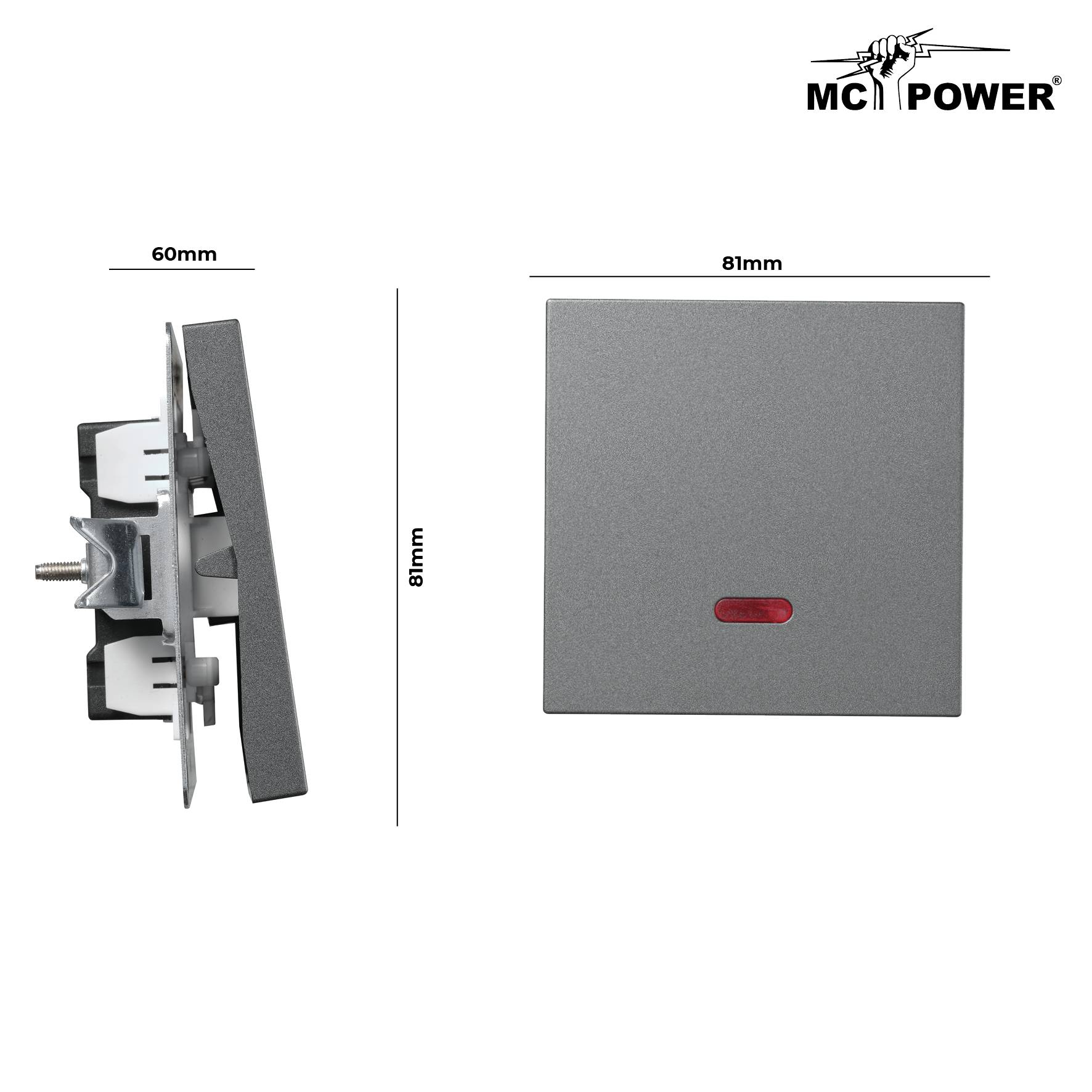 Schalter McPower "Shallow" 250V~/10A, UP, Orientierungsleuchte, Steckanschluss, anthrazit