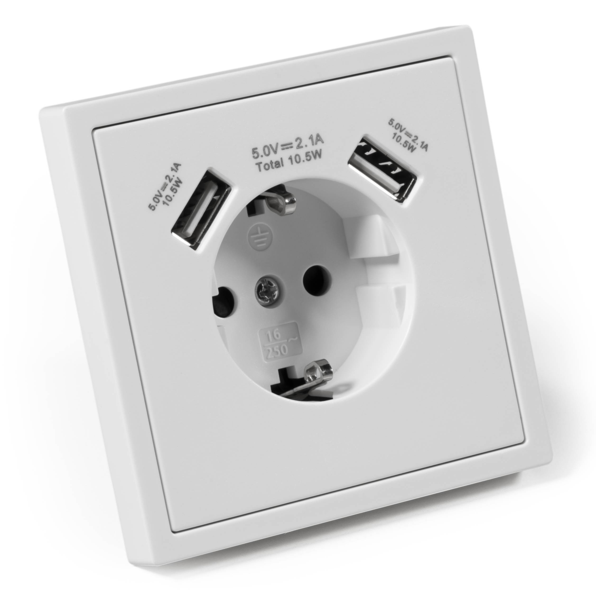 Schutzkontakt-Steckdose McPower "Shallow" 2xUSB-A - 5V/2,1A