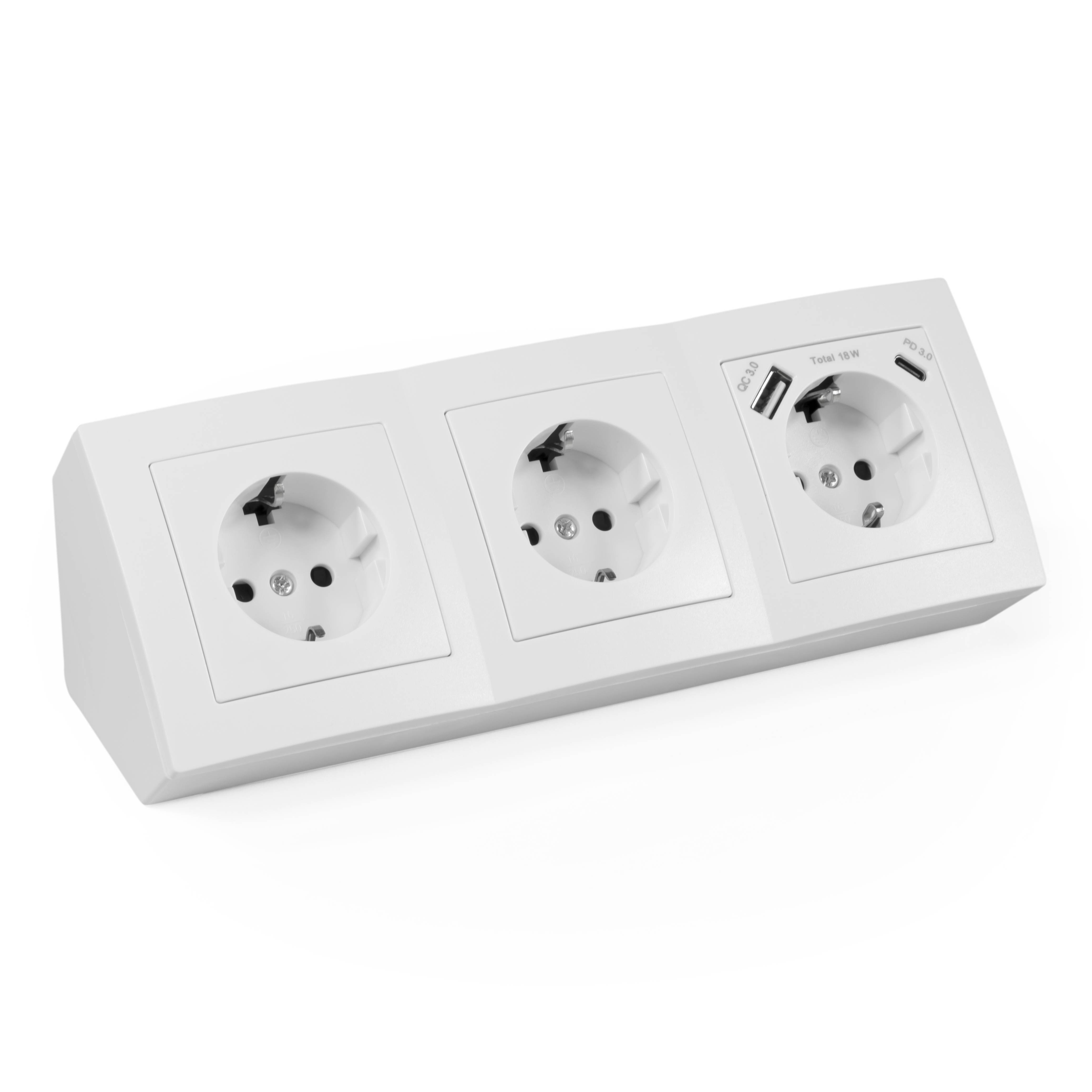 Steckdosenblock McPower "Flair" weiß, 3-fach Schutzkontakt + USB-C / USB-A