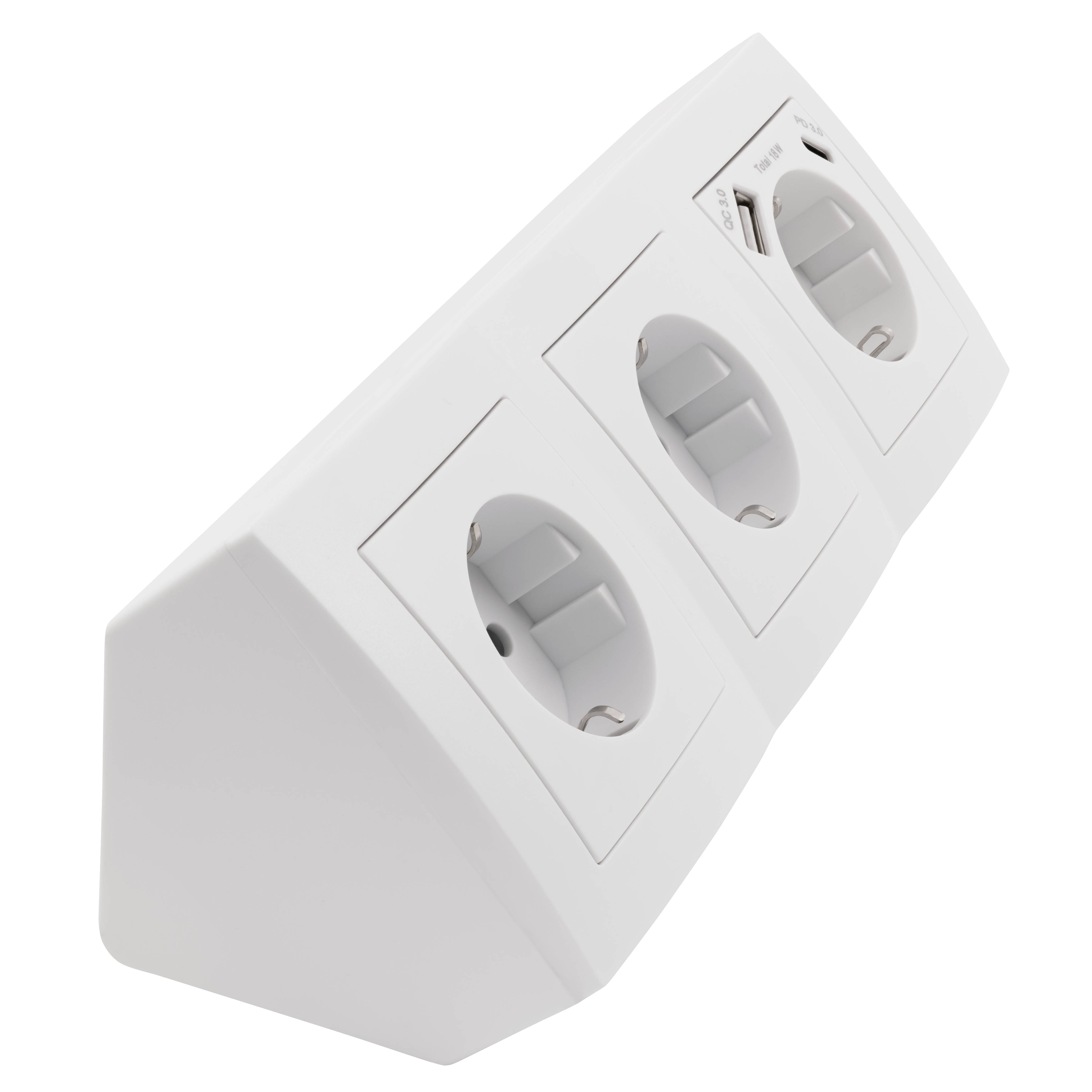 Steckdosenblock McPower "Flair" weiß, 3-fach Schutzkontakt + USB-C / USB-A