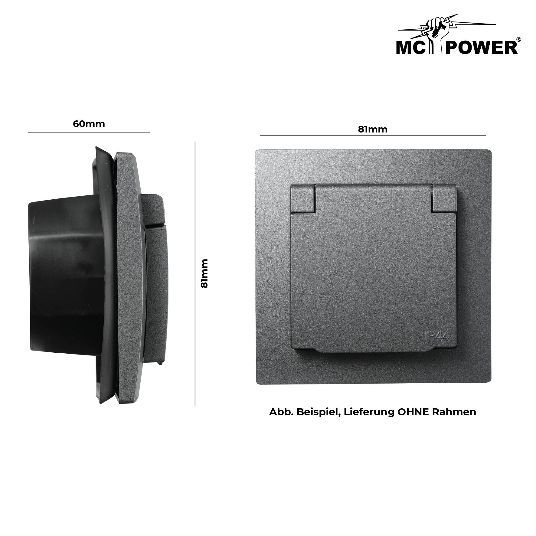 Schutzkontakt-Steckdose McPower "Flair", 250V~/16A, UP, IP44, anthrazit