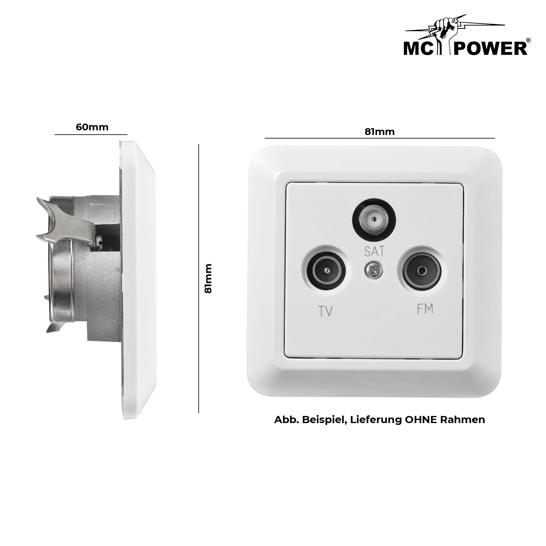 Antennendose McPower "Cup" für TV, Radio und Sat, UP, weiß