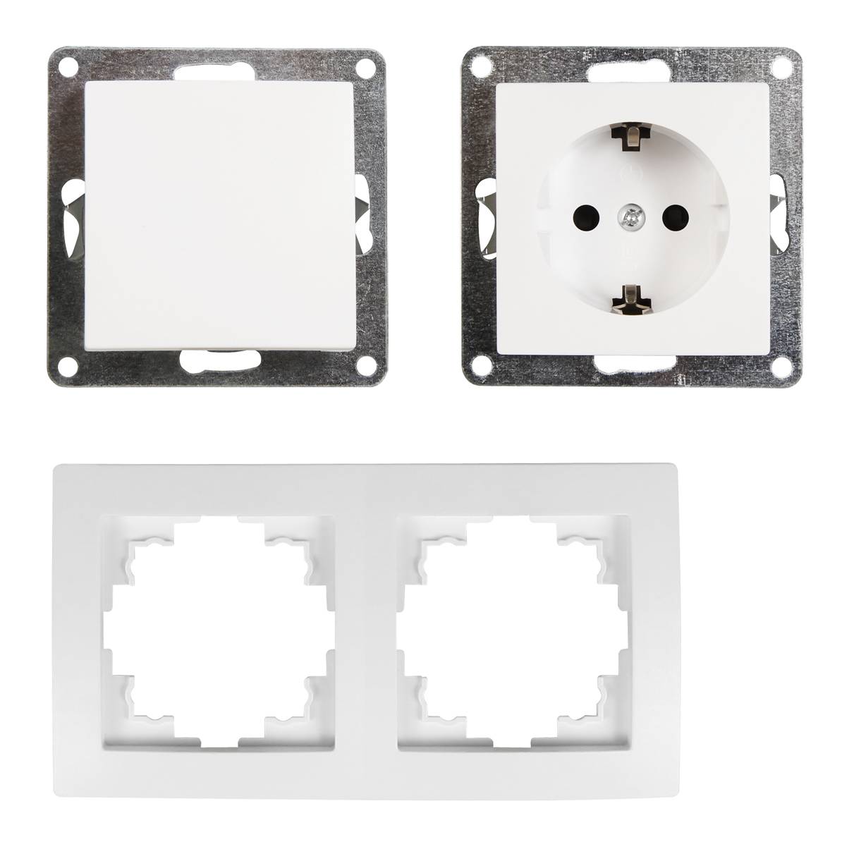 Schalter und Steckdosen Set McPower Flair "Tür 2-fach Profi", weiß, 3-teilig, Steckanschluss