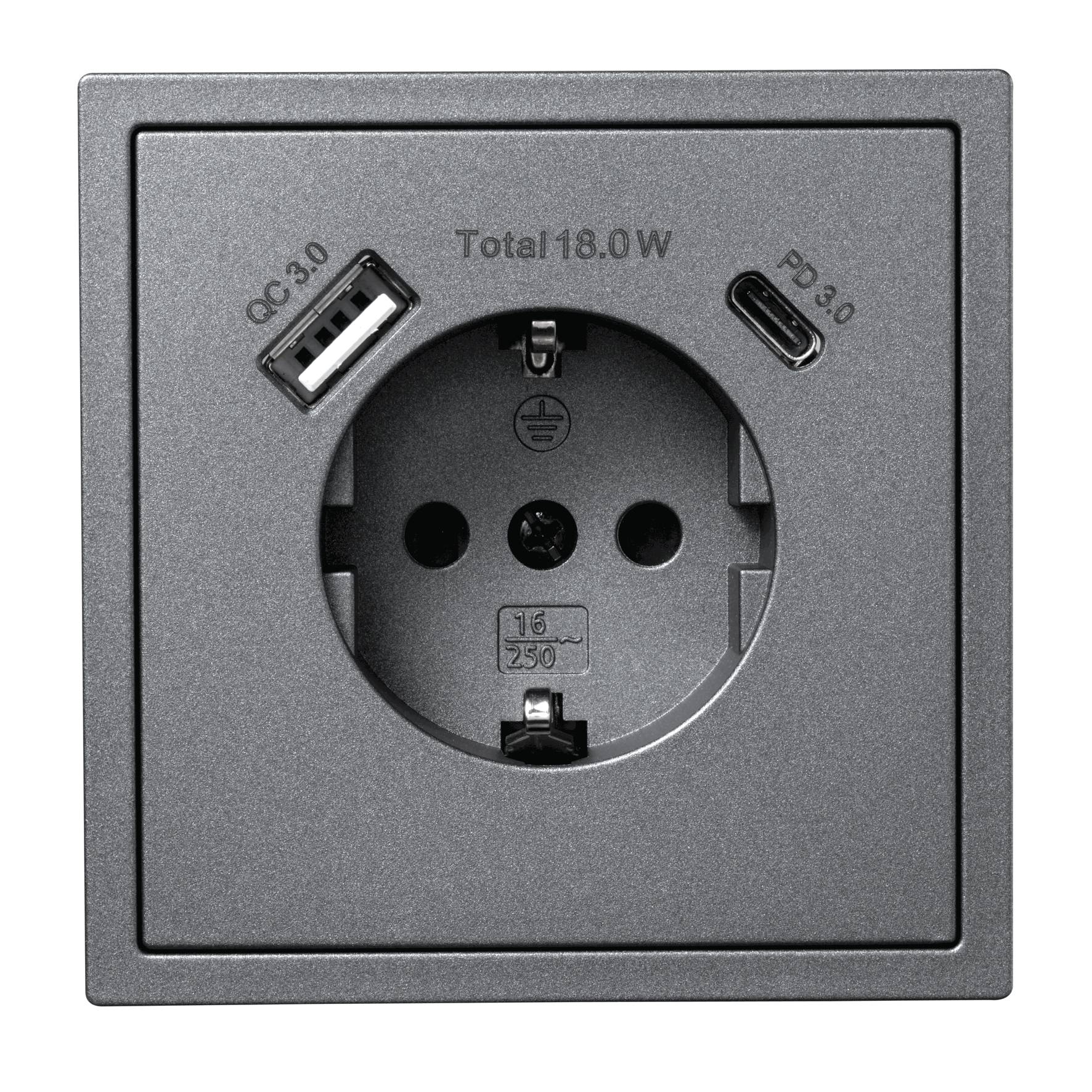 Schutzkontakt-Steckdose McPower "Shallow" 1x USB-C - 18W Quickcharge - 1x USB-A