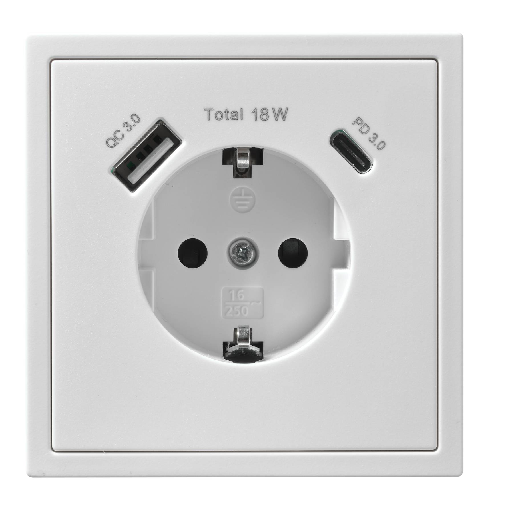 Schutzkontakt-Steckdose McPower "Shallow" 1x USB-C - 18W Quickcharge - 1x USB-A