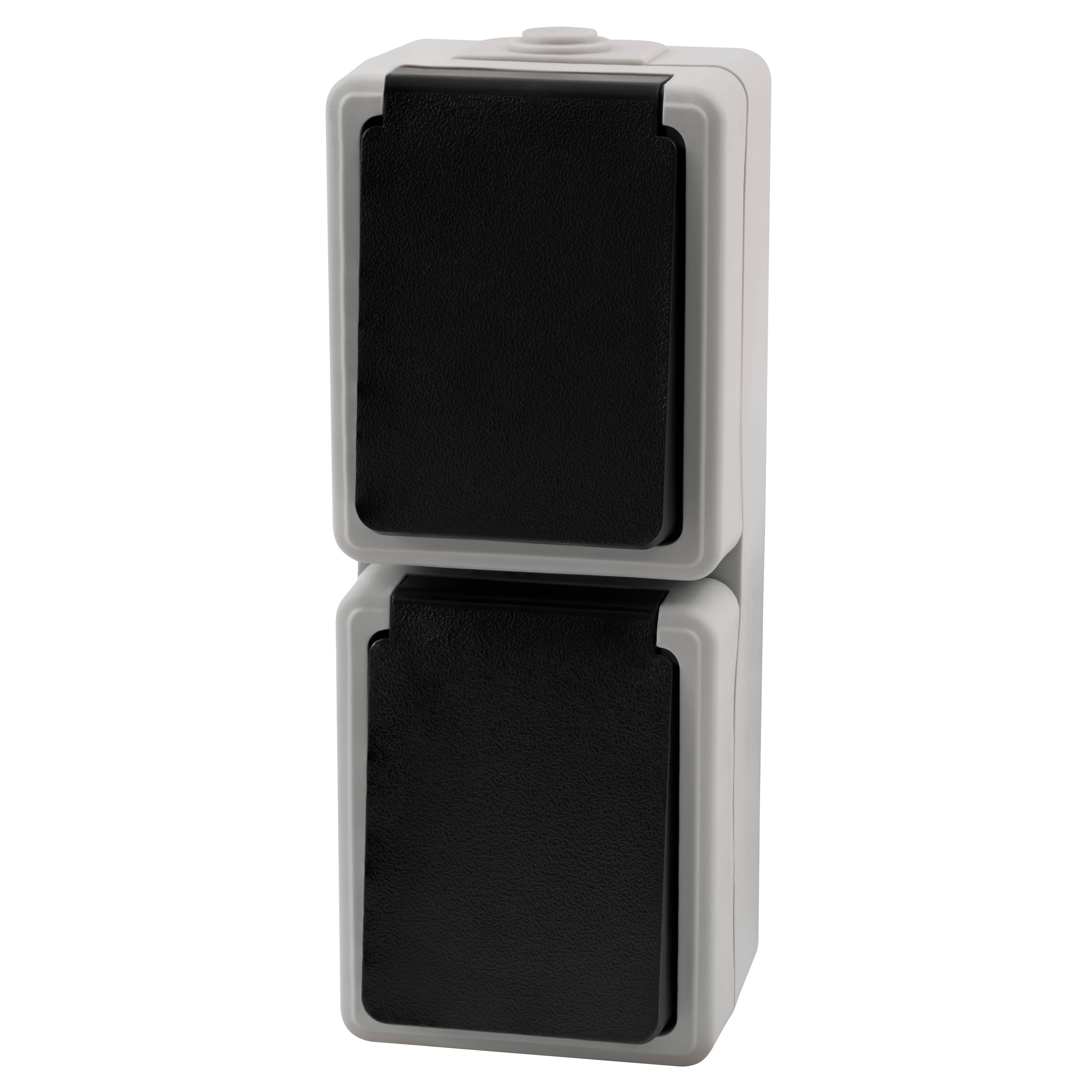 Feuchtraum Doppel-Steckdose McPower "Taff", 250V~/16A, IP44, AP, grau