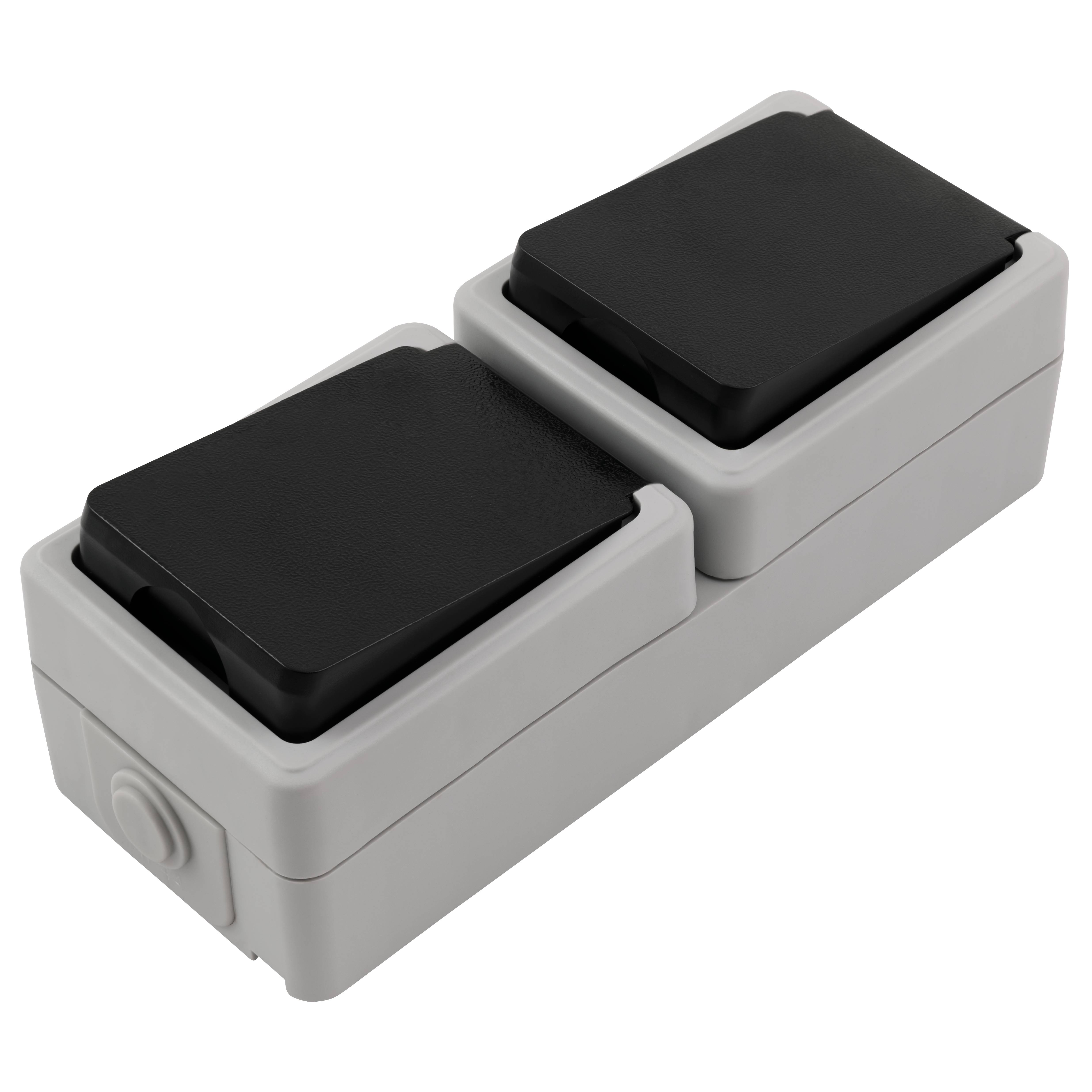 Feuchtraum Doppel-Steckdose McPower "Taff", 250V~/16A, IP44, AP, grau