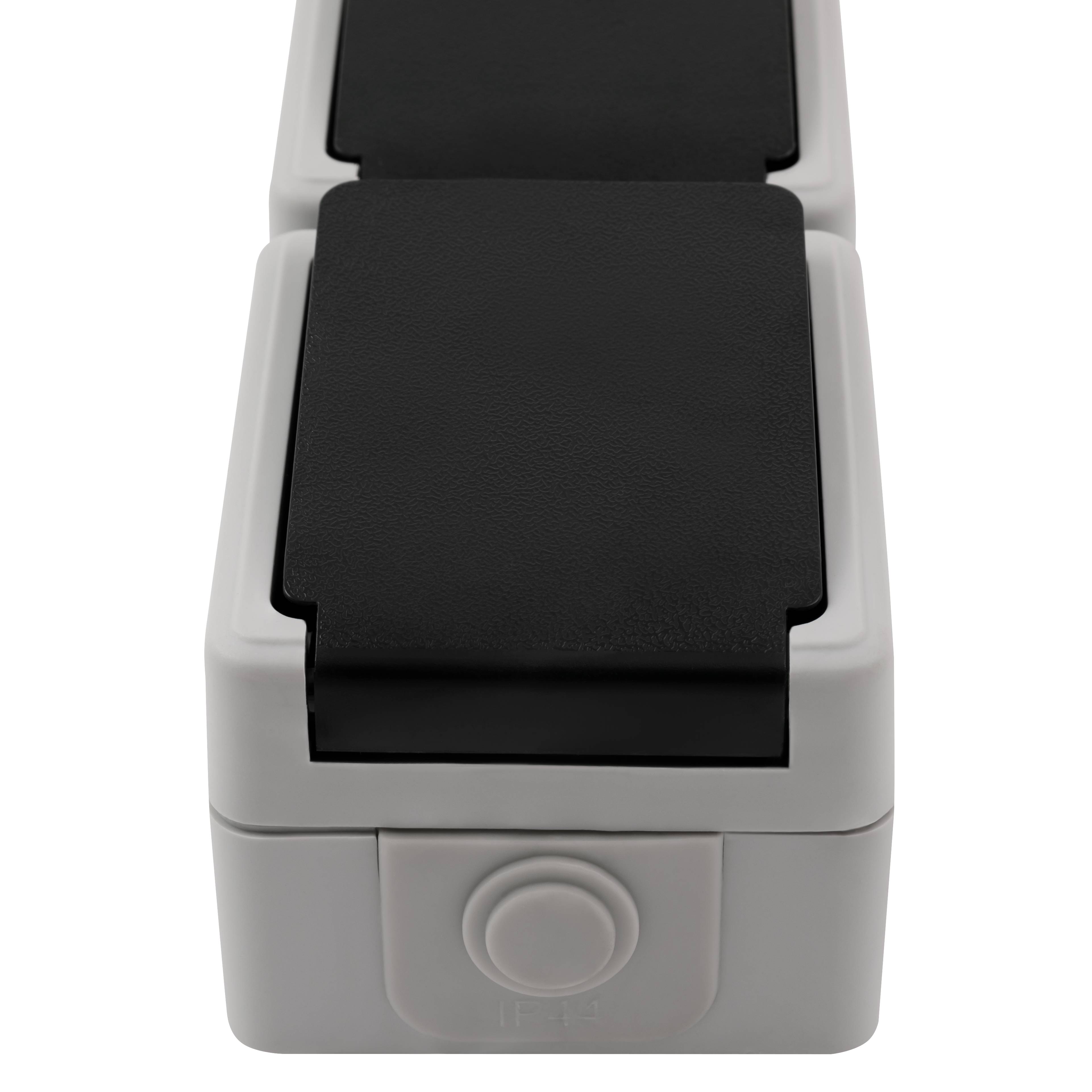 Feuchtraum Doppel-Steckdose McPower "Taff", 250V~/16A, IP44, AP, grau