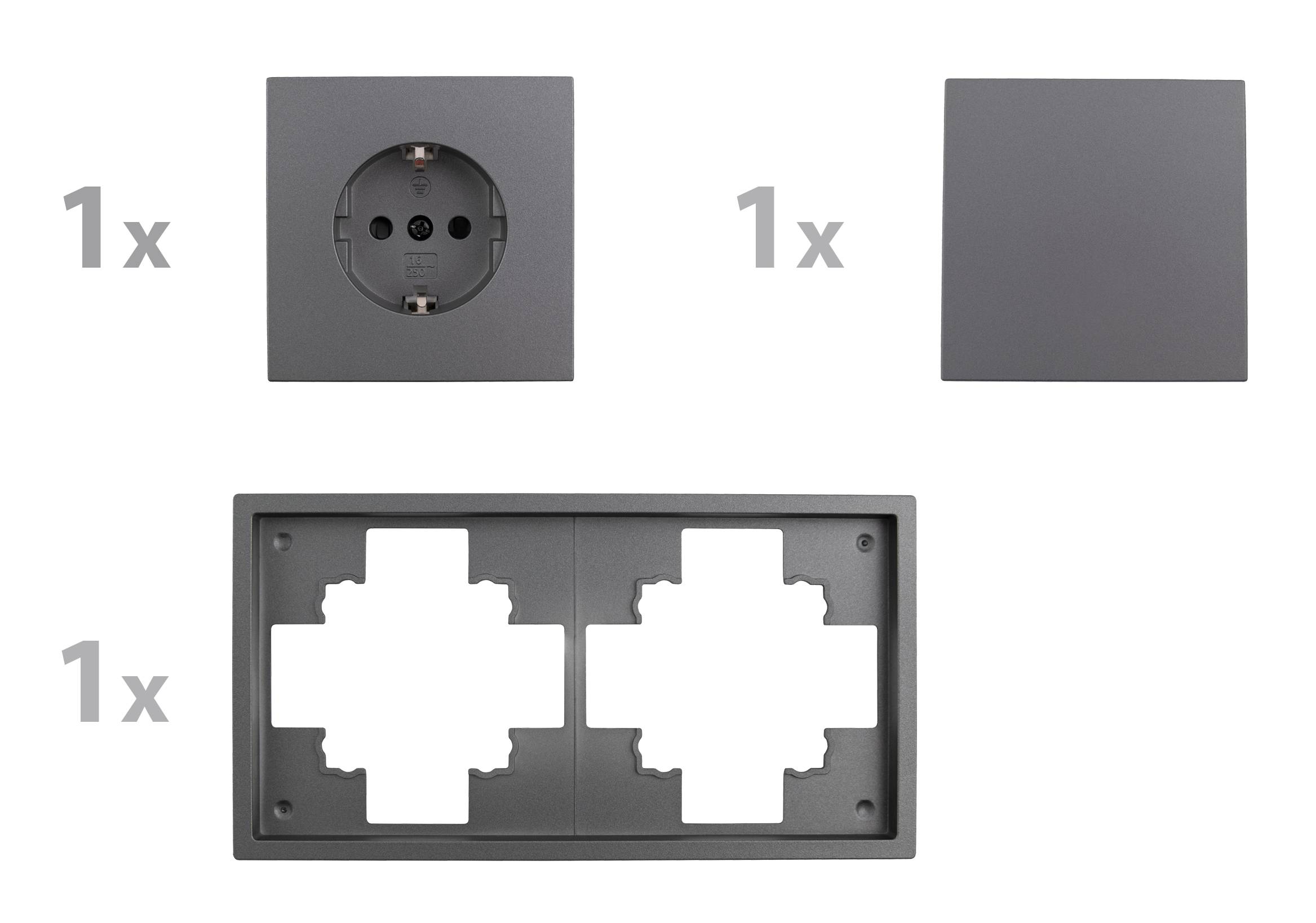 Schalter und Steckdosen Set McPower Shallow "Tür 2-fach Profi" 3-teilig, Steckanschluss