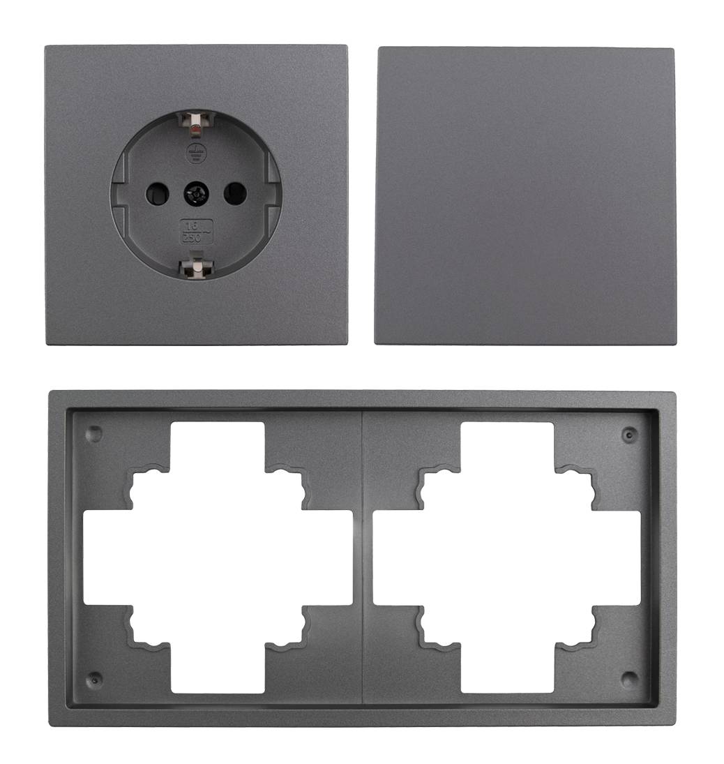 Schalter und Steckdosen Set McPower Shallow "Tür 2-fach Profi" 3-teilig, Steckanschluss