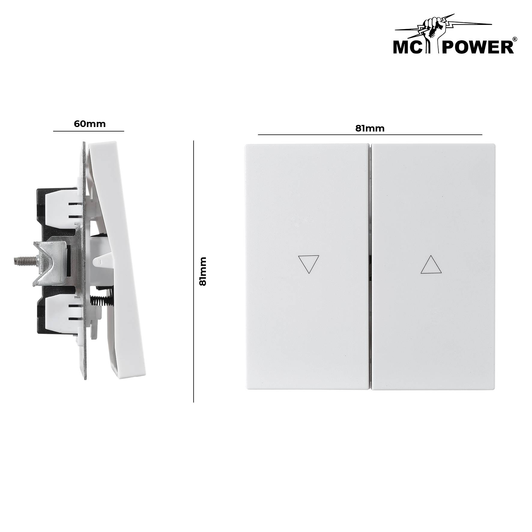 Jalousie-Taster McPower "Shallow" 250V~/10A, UP, Steckanschluss, weiß