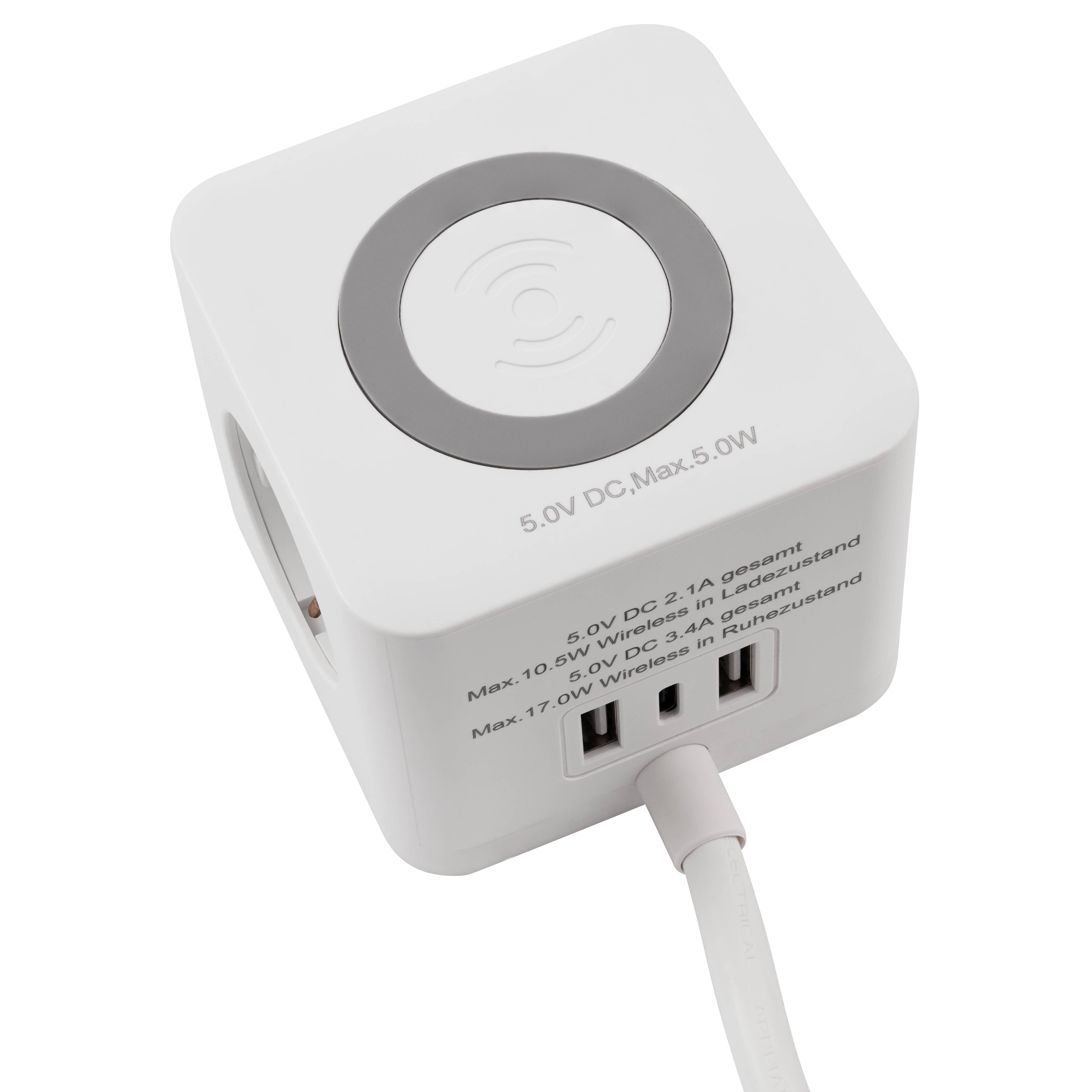 Tischsteckdose McPower "BW-03" 3x Steckdose, 2xUSB-A, 1xUSB-C, QI aufladen