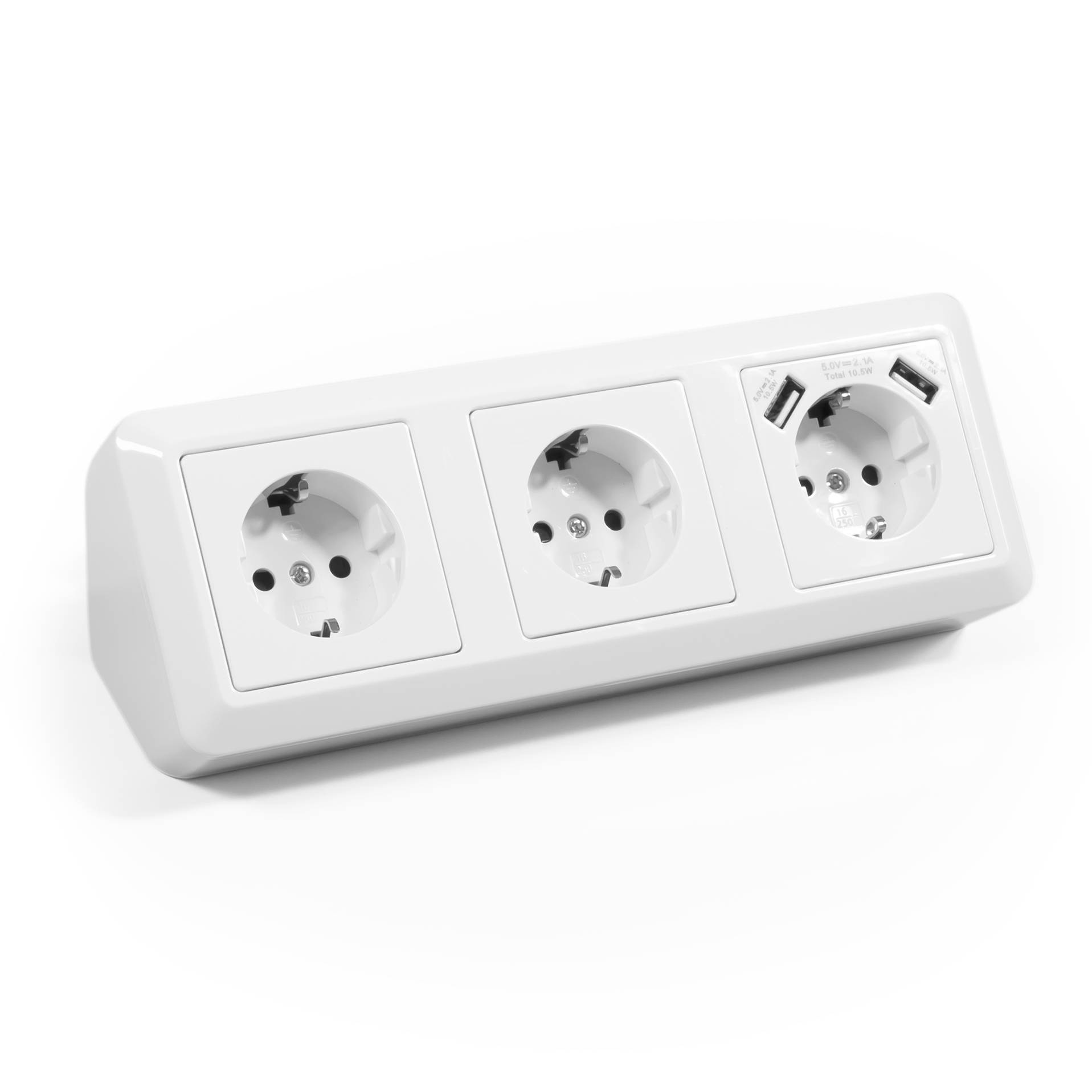 Steckdosenblock McPower "Cup" Aufbau, weiß, 3-fach Schutzkontakt + USB
