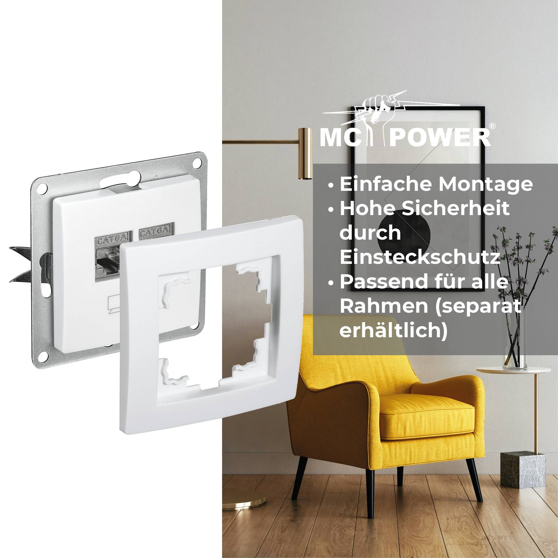 Netzwerk-Dose McPower "Flair" CAT6A, UP, weiß, vollgeschirmt