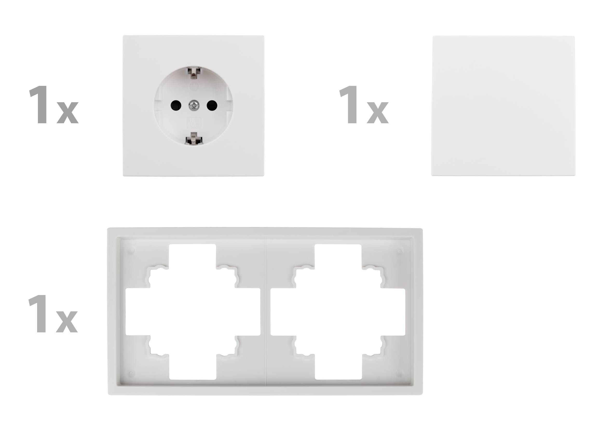 Schalter und Steckdosen Set McPower Shallow "Tür 2-fach Profi" 3-teilig, Steckanschluss