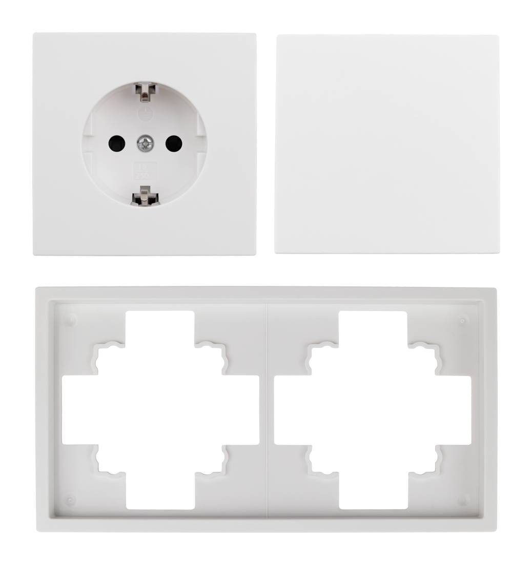 Schalter und Steckdosen Set McPower Shallow "Tür 2-fach Profi" 3-teilig, Steckanschluss