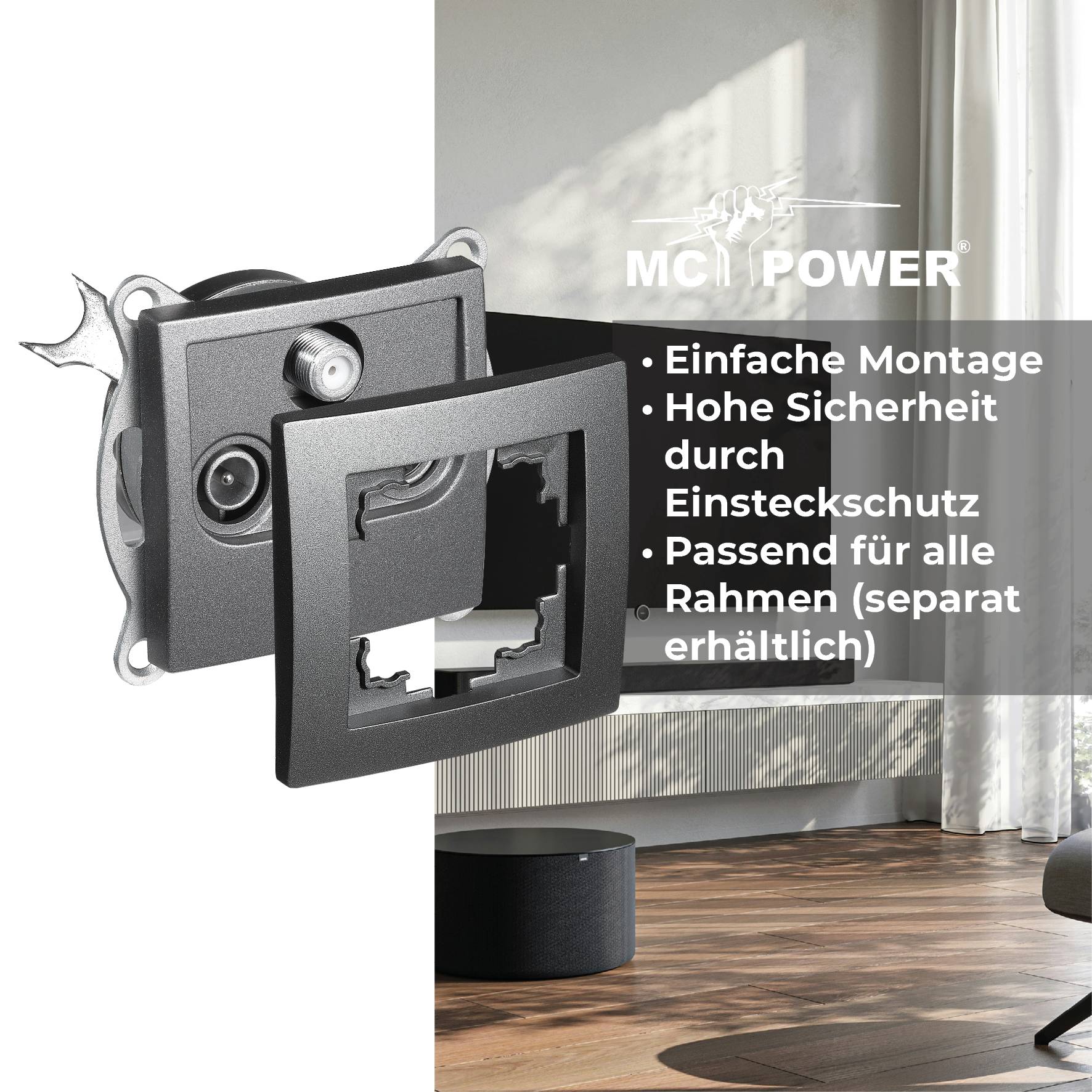 Antennendose McPower "Flair" für TV, Radio und Sat, UP, anthrazit