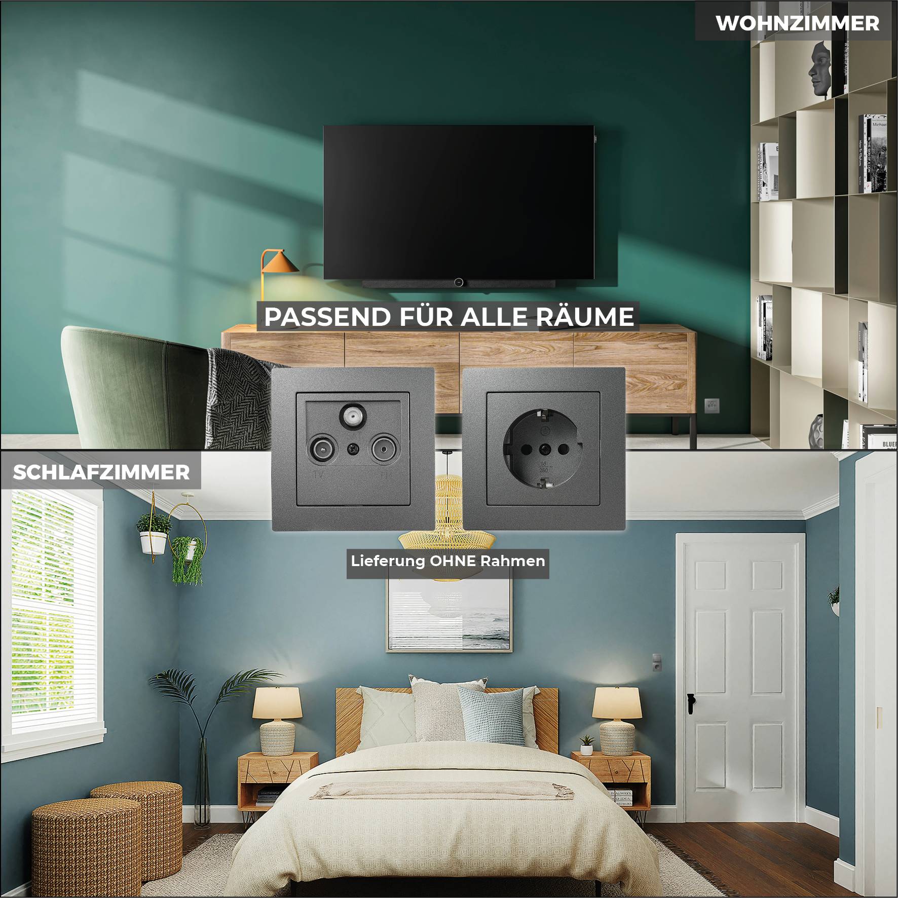 Antennendose McPower "Flair" für TV, Radio und Sat, UP, anthrazit