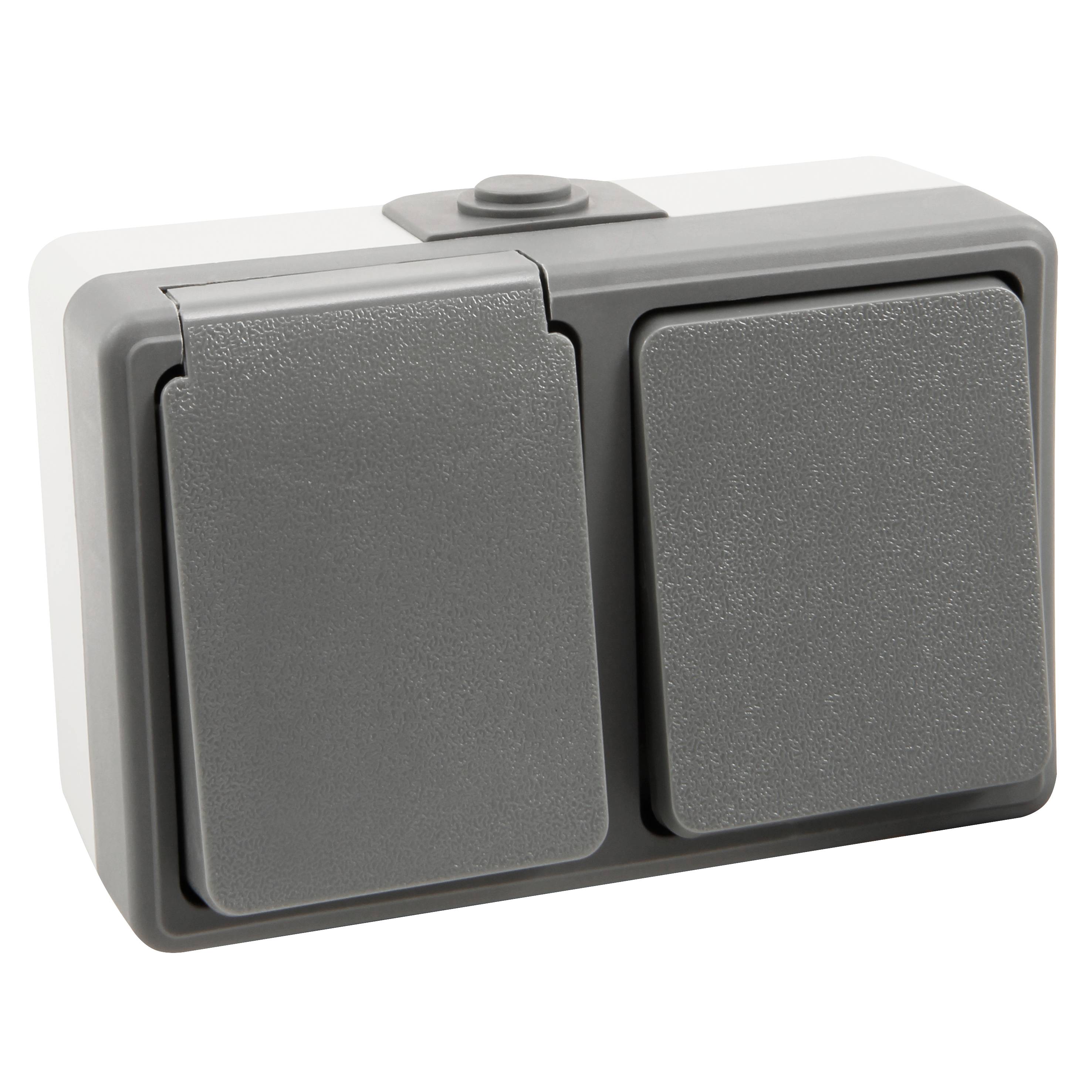 Feuchtraum Kombi-Dose McPower "Secure" 250V~, Schalter+Steckdose, IP44, AP, grau